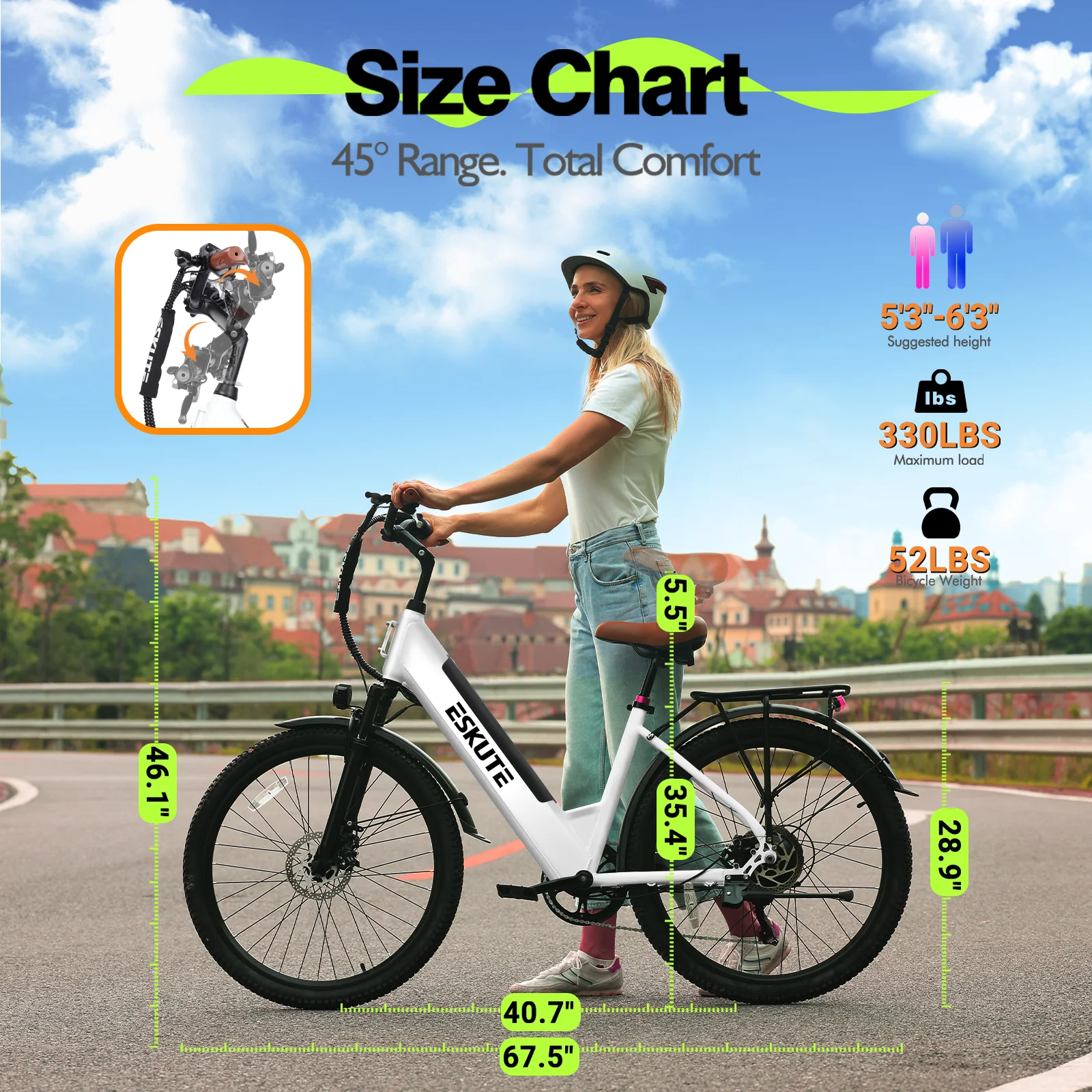 White Electric Bike for Adults Peak 1500W Brushless Motor, 19MPH, 500W Motor 48V14Ah Removable Battery, 26" Step-Thru Cityrun Ebike, 7-Speed, Up 70 Miles, Commuter E-Bike, with NFC Unlock - Image 5