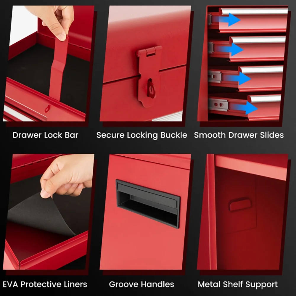 Canddidliike 2-in-1 Tool Chest and Cabinet with 5 Sliding Drawers-Red, Heavy Duty Utility Industrial Service Cart