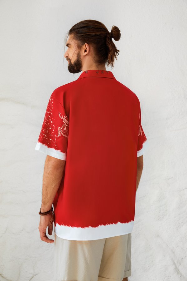Chemise hawaïenne décontractée et respirante à manches courtes pour homme, imprimée avec le nouveau motif du Père Noël
