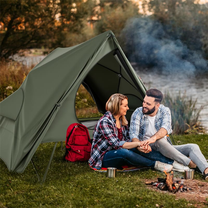 2-Person Camping Cot Tent Combo, 2-in-1 Foldable Off-Ground Elevated Cot Bed with Pop-up Shelter, Waterproof Rainfly & Wheeled Bag for Outdoor Hiking