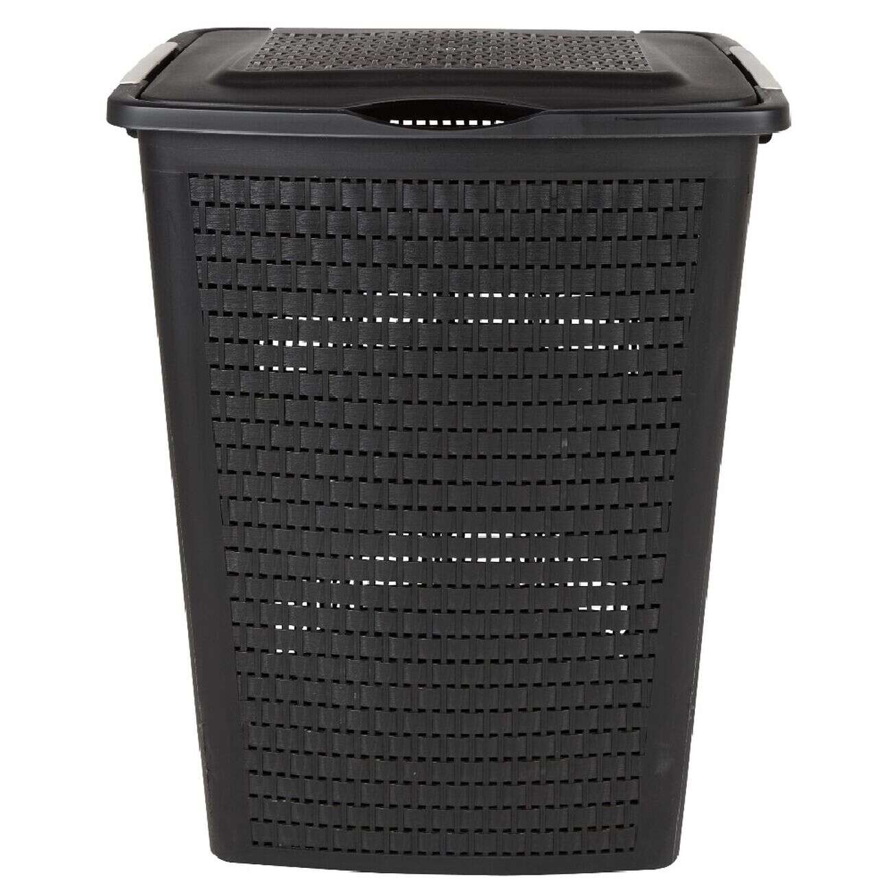 Coffre à linge plastique noir 50L design rotin