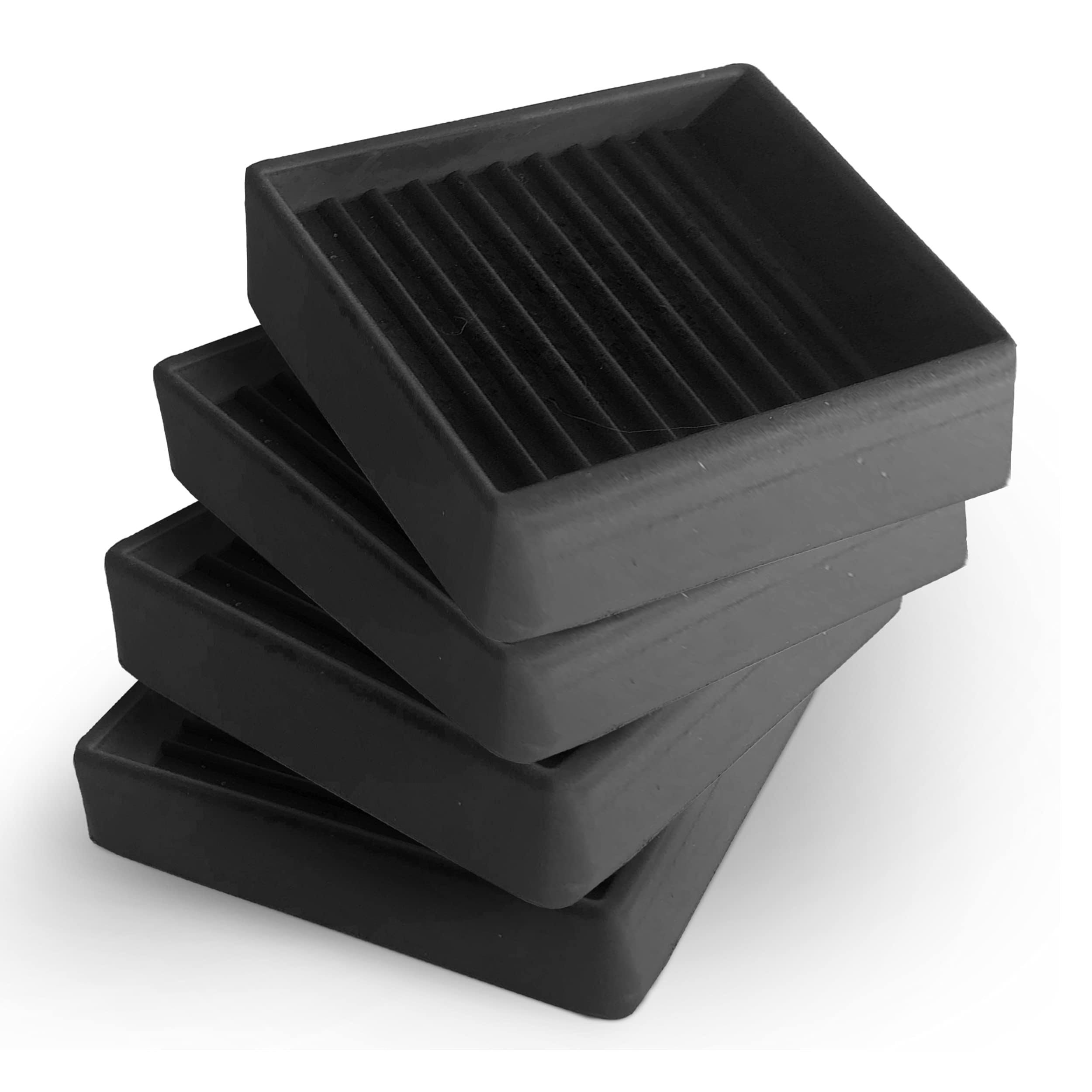 CasterMaster Non Slip Furniture Pads- 2x2 Square Rubber Anti Skid Caster Cups, Leg Coasters- Couch, Chair, Feet, and Bed Stoppers- Anti-Sliding