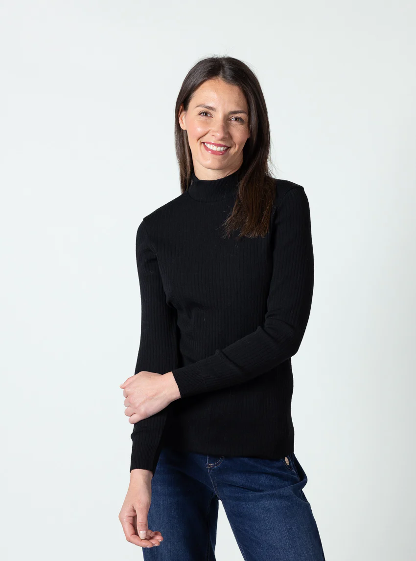 Pull chaussette femme col cheminee laine mérinos Noir