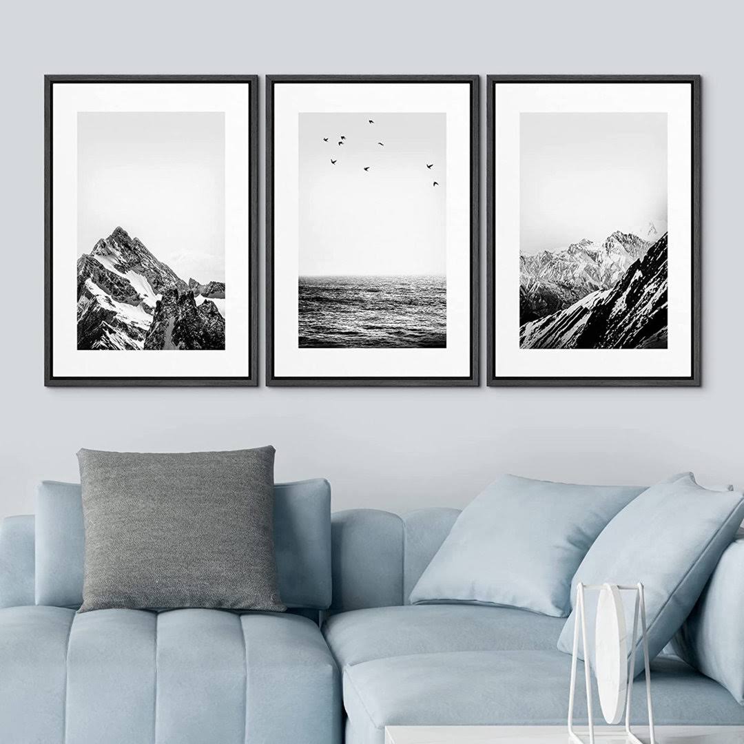 Noway IDEA4WALL Framed Canvas Print Wall Art Set Black White Snowy Winter Mountain Landscape Nature Wilderness Photography Modern Art Rustic scenic Re