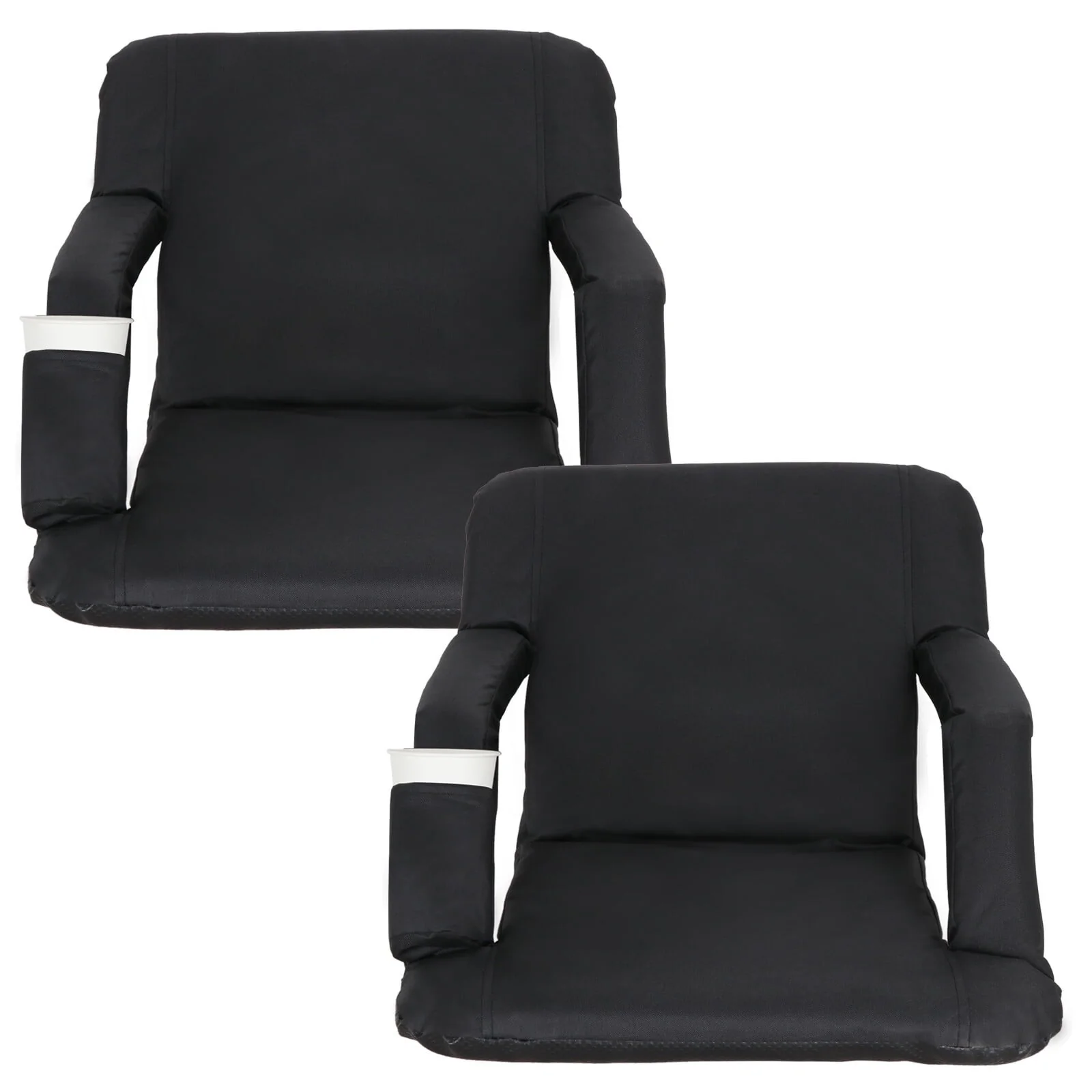 Zensports 2 Pack Stadium Chair Seat for Bleachers 6 Reclining Positions - Black