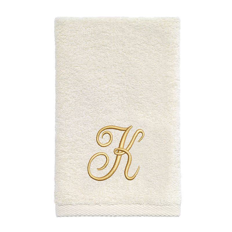 Avanti Monogram Initial Script Ivory & Gold Fingertip Towel, 11