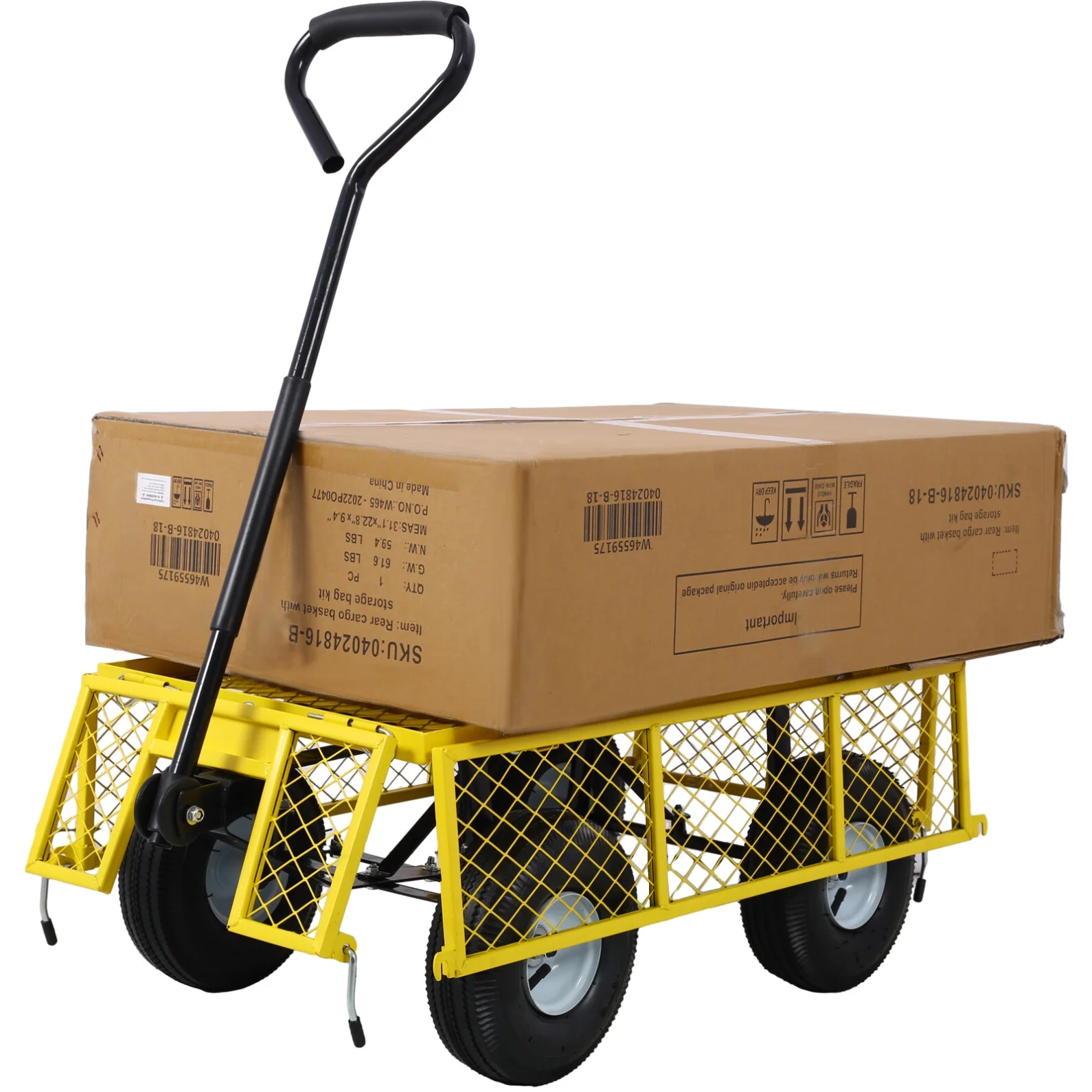 Steel Garden Cart, Heavy Duty 500 lbs Capacity Mesh Steel Garden Cart with Removable Mesh Sides, 180�� Rotating Handle and 9.5 in Tires, Utility Garden Carts and Wagons for Garden, Farm, Yard, Yellow(Yellow) - Image 2