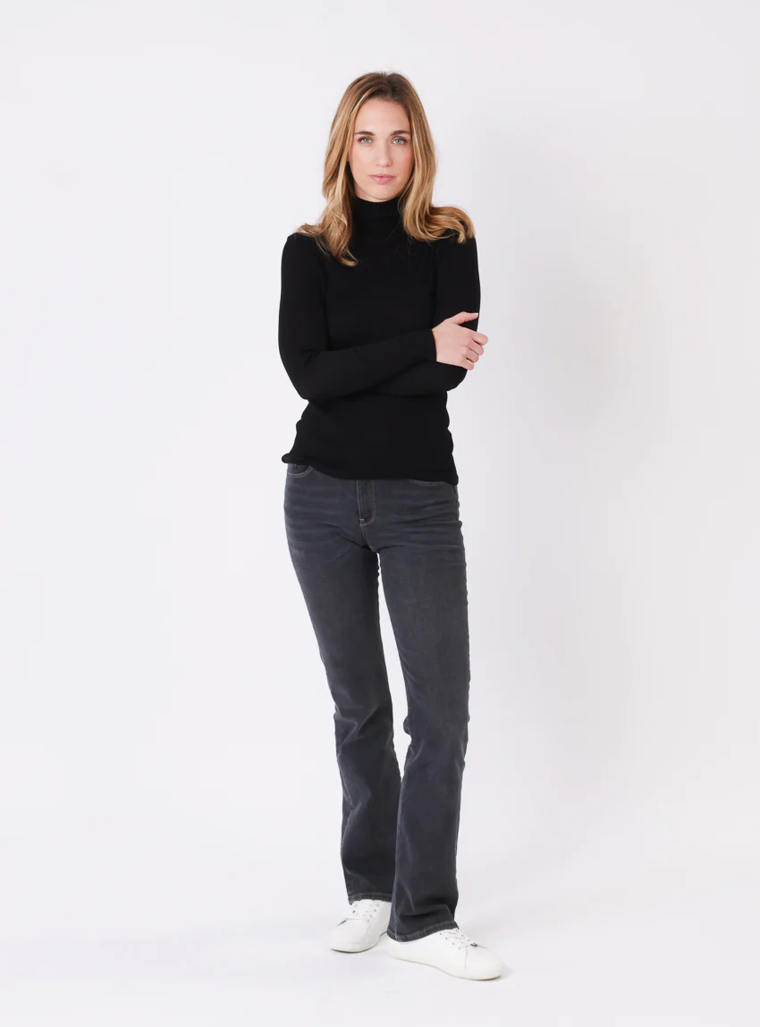 Pull chaussette col roulé laine et soie noir