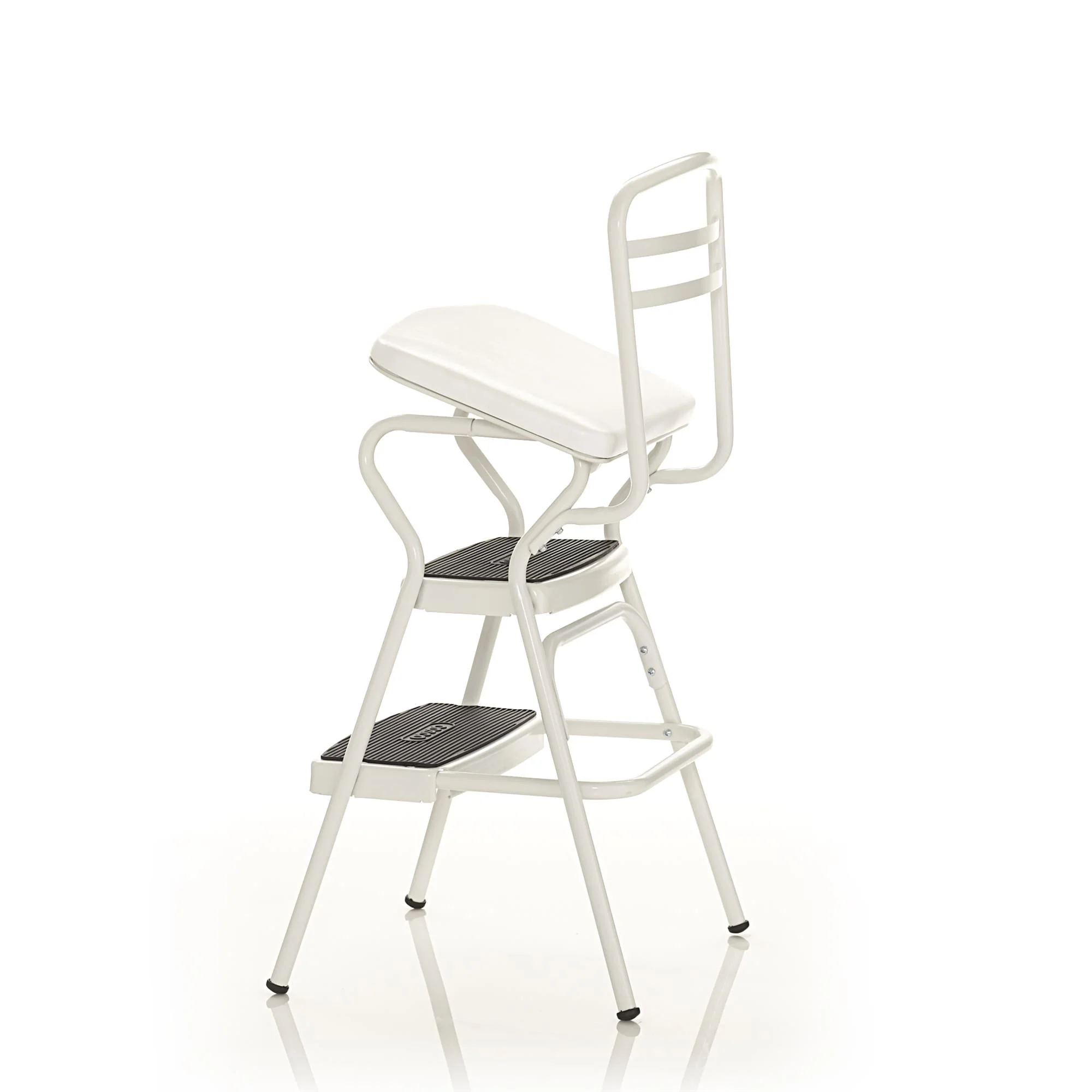 COSCO Stylaire Retro Chair + Step Stool with Flip - up Seat (White, One Pack)