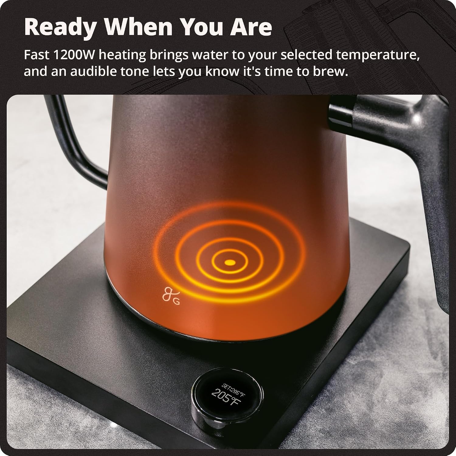 Greater Goods Gooseneck Electric Kettle, 1200W Temperature Control, 0.8L