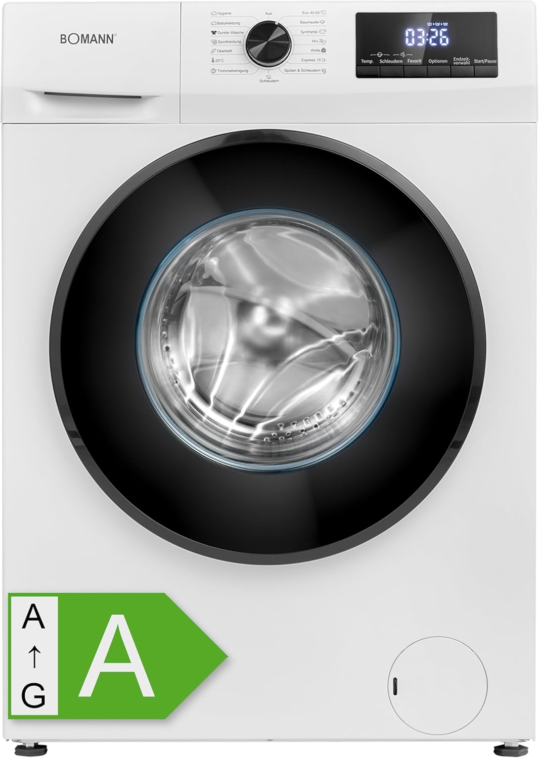 Bomann Wasmachine 7kg | maximaal 1400 tpm | 10 jaar motorgarantie | Effici?nte, stille en duurzame invertermotor | 15 programma's | Eindtijd Netnummer | LED-scherm | Wasmachine | WA 7175 wit