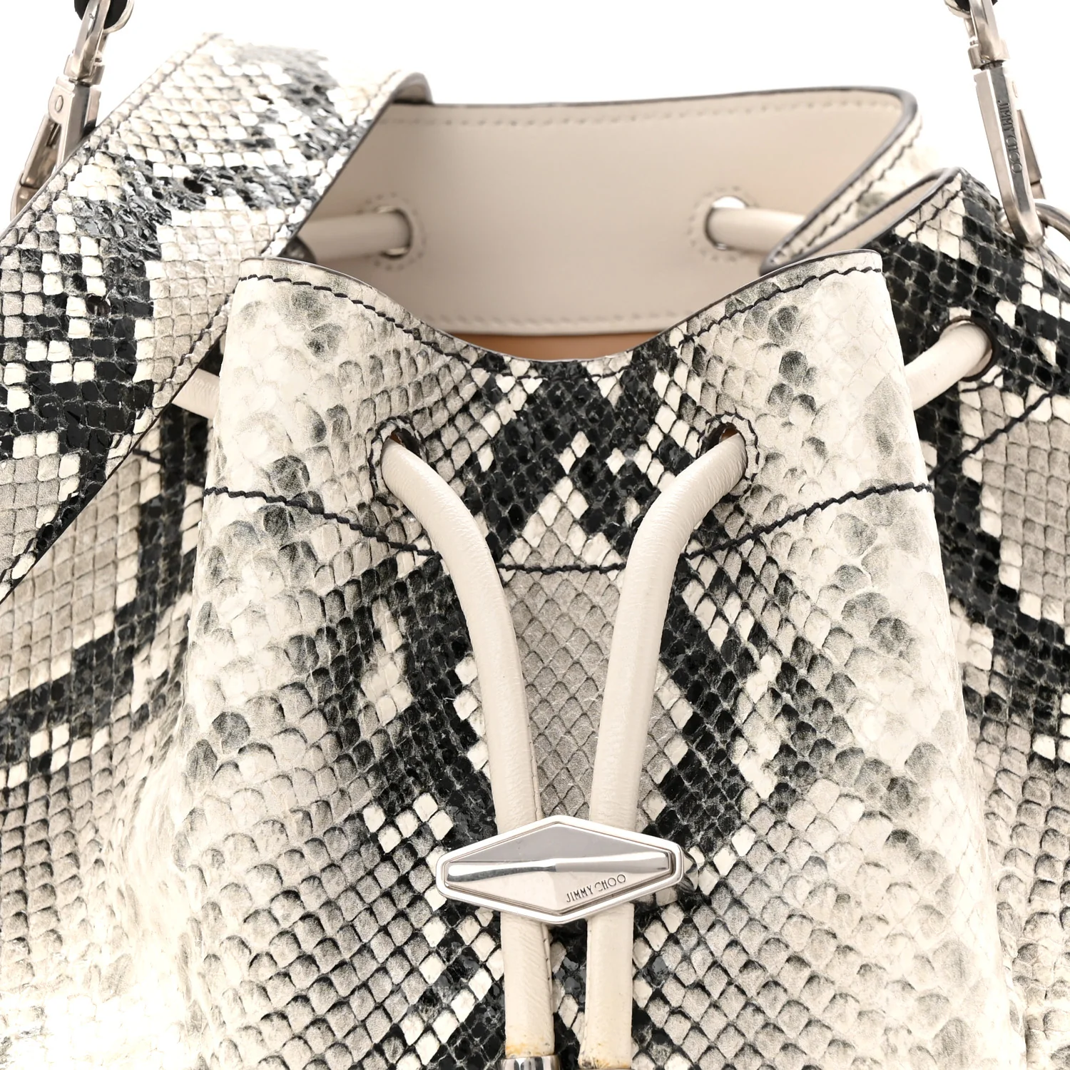 Calfskin Snakeskin Embossed Cinch M Bucket Bag Neutral