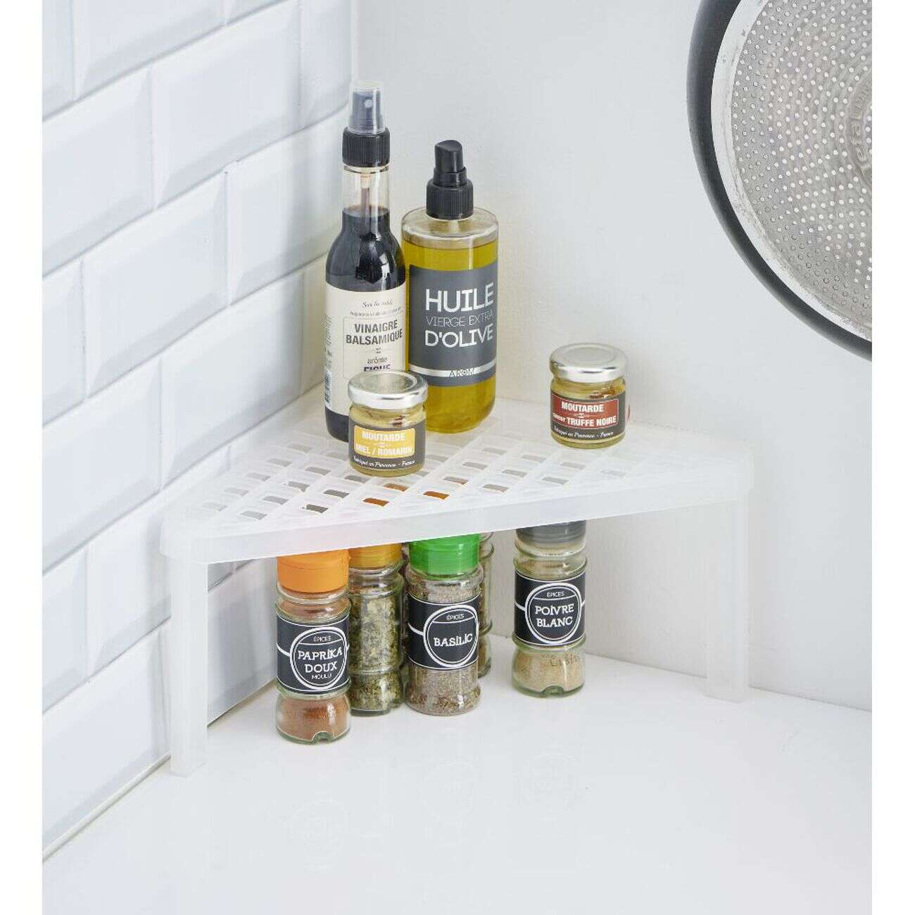 Étagère d'angle cuisine plastique blanc