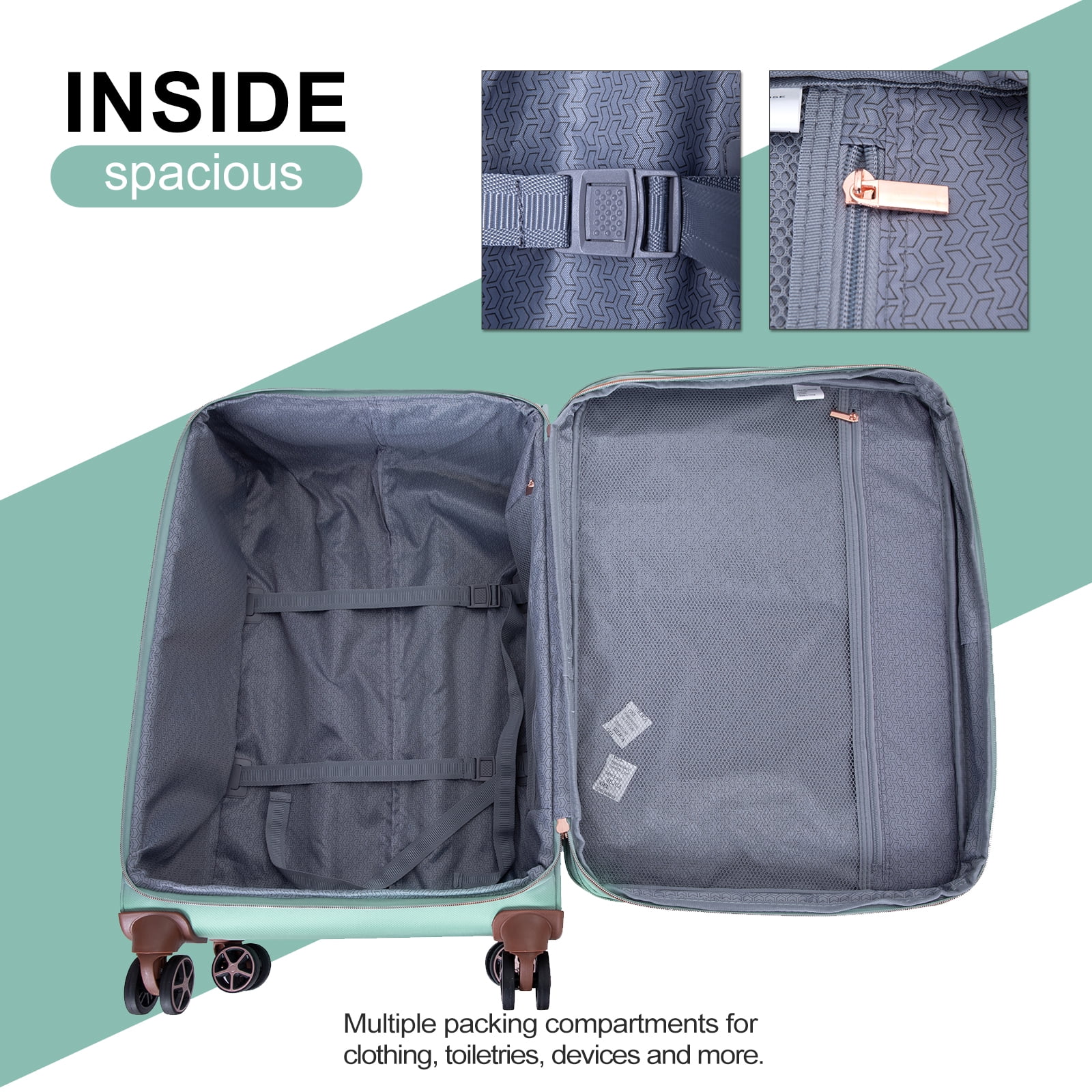 Travelhouse 4 Piece Luggage Set Softside Expandable Lightweight Suitcase with Double Spinner Wheels.(Black)