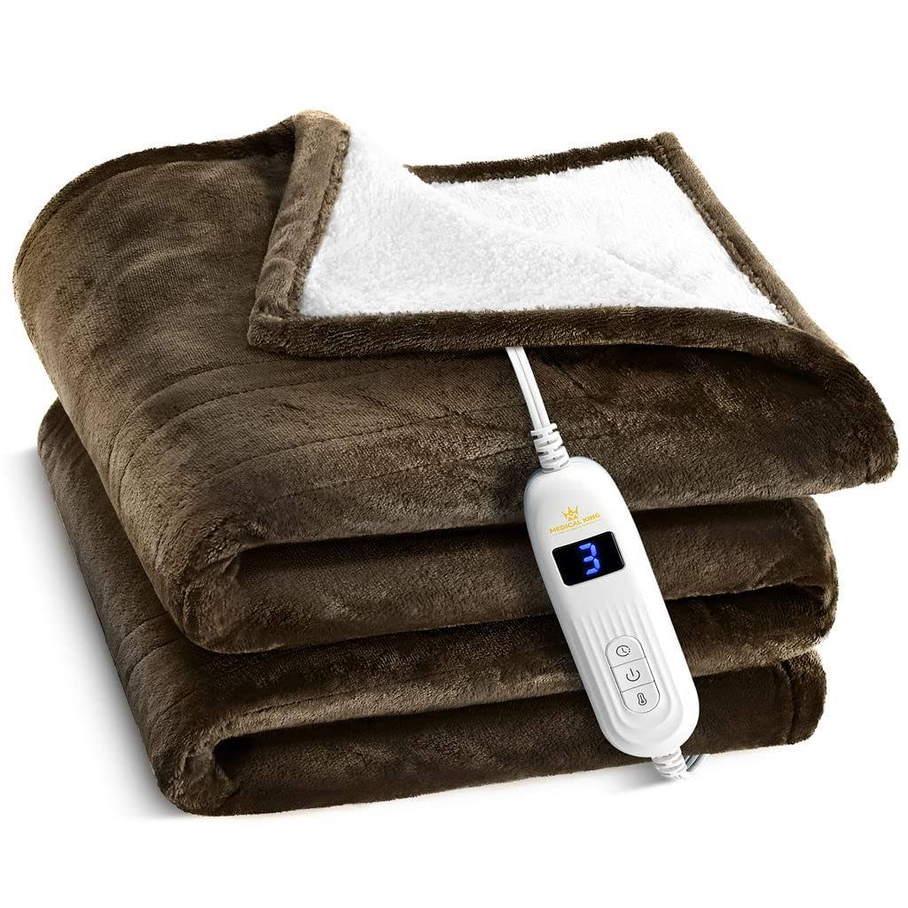 Medical King Heated Blanket Machine Washable Extremely Soft and Comfortable Electric Blanket Throw Fast Heating with Hand Controller 10 Heating Settin