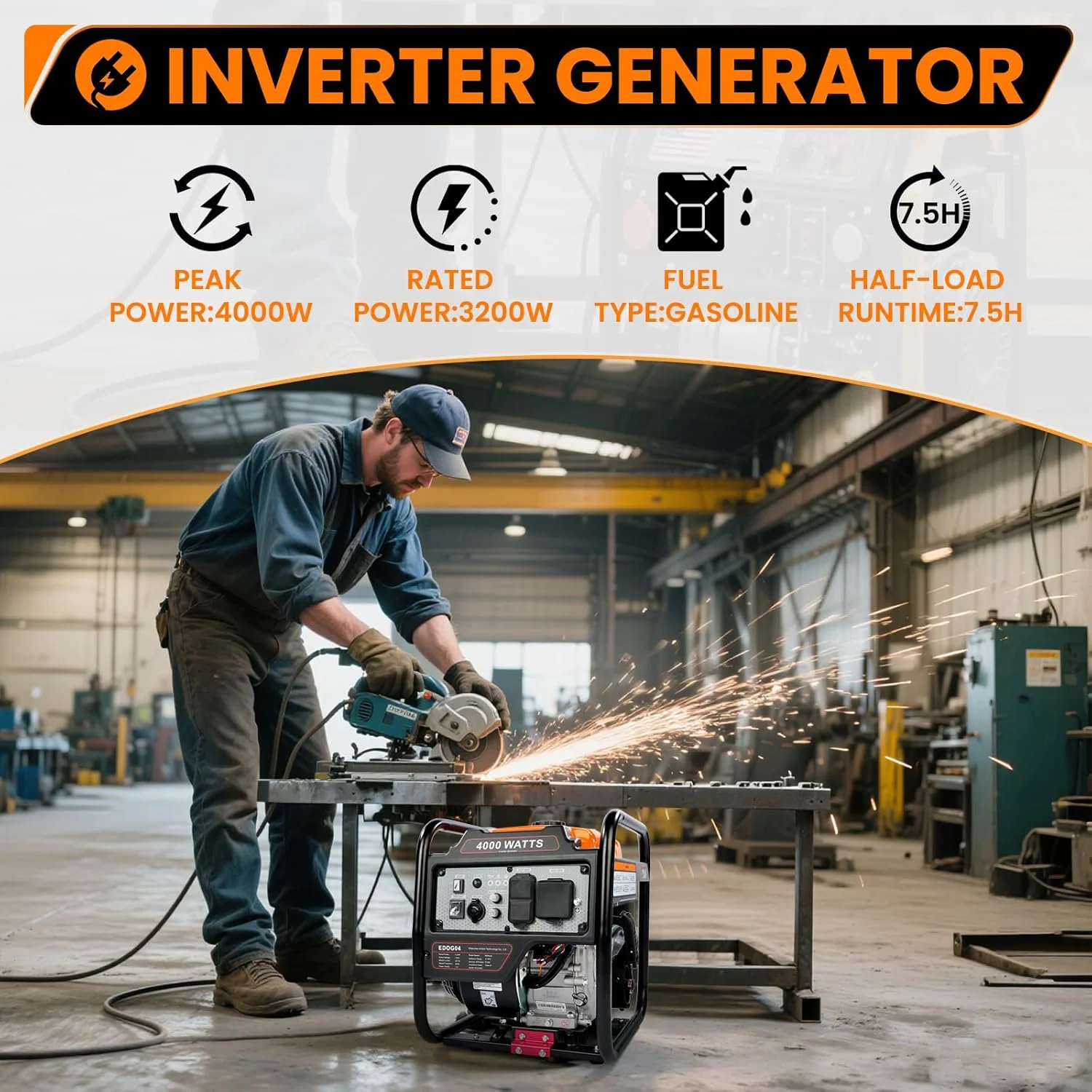 4000W Inverter Generator Gas Powered, Portable Gas Generator for Home and Outdoor Use, Leightweight and ECO Mode(4000 W) - Image 2