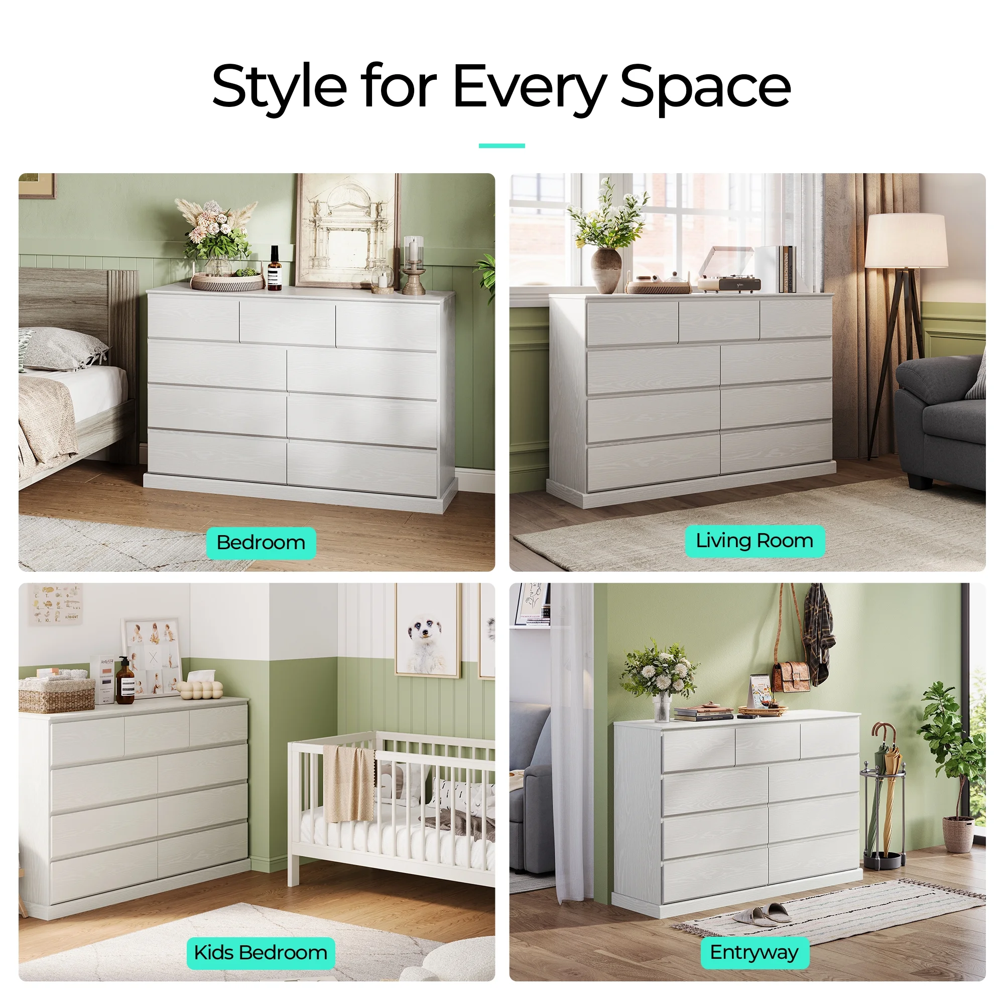 Modern Wood Dressers for Bedroom, Wide Chest of 9 Drawers, White(9 Drawers/White) - Image 8