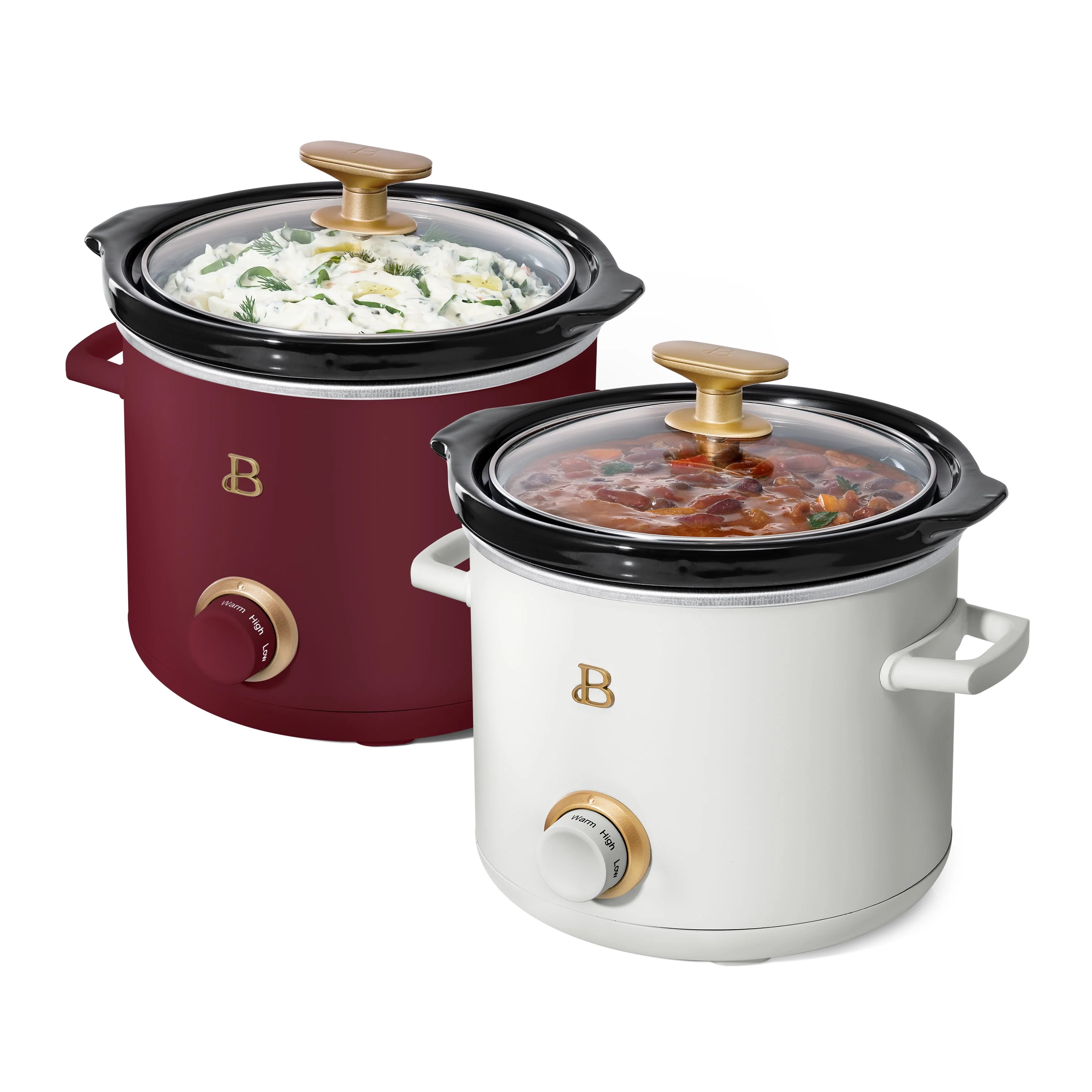 Beautiful 2 Qt Slow Cooker Set, 2 - Pack, White Icing and Merlot by Drew Barrymore, 19340, 100 W