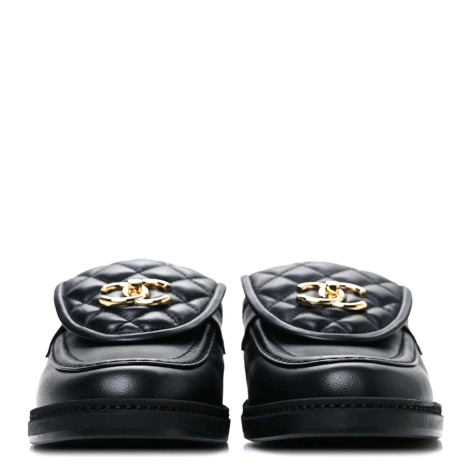 Lambskin Quilted CC Turnlock Mules 40 Black