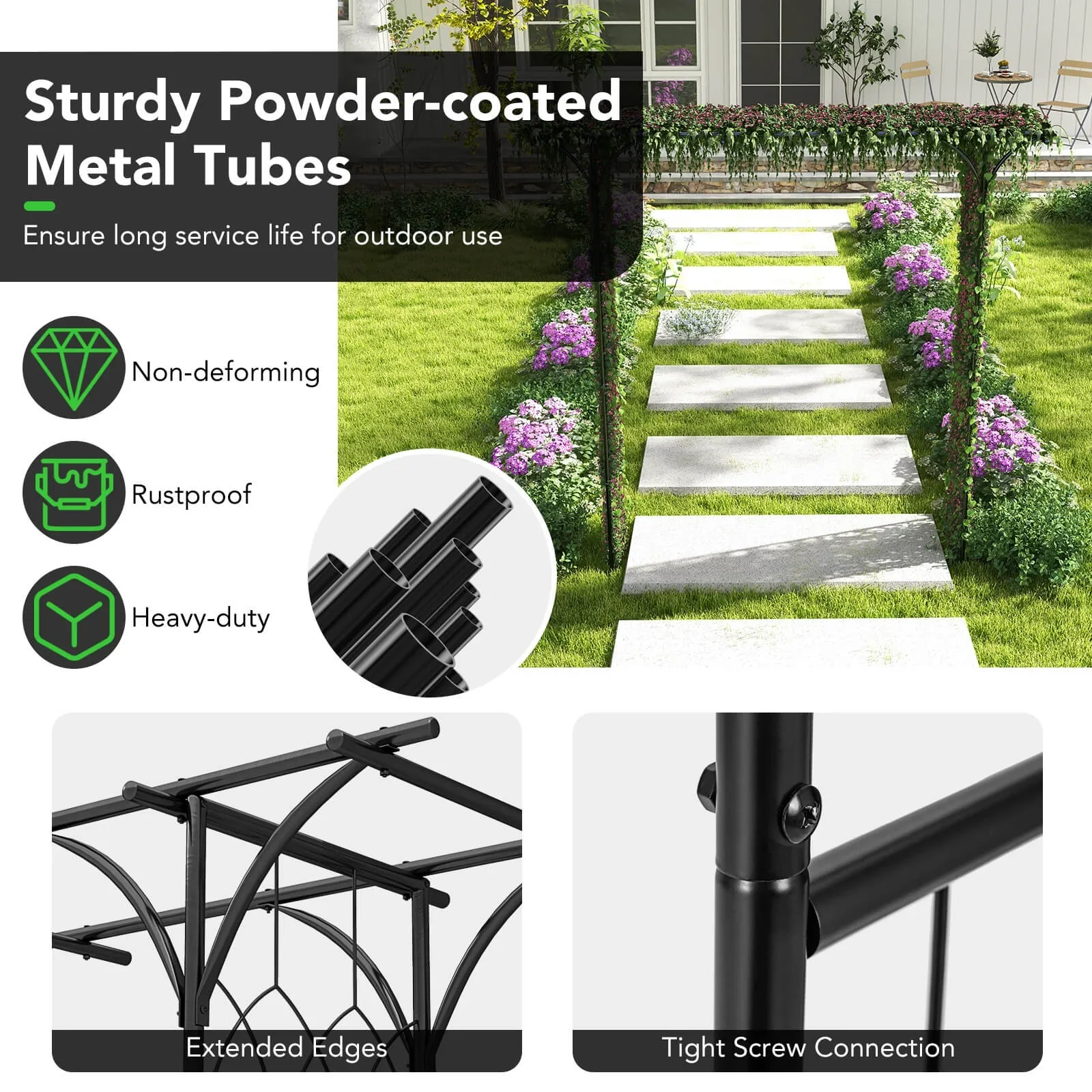 Costway Garden Wedding Rose Arch Pergola Archway Flowers Climbing Plants Trellis Metal