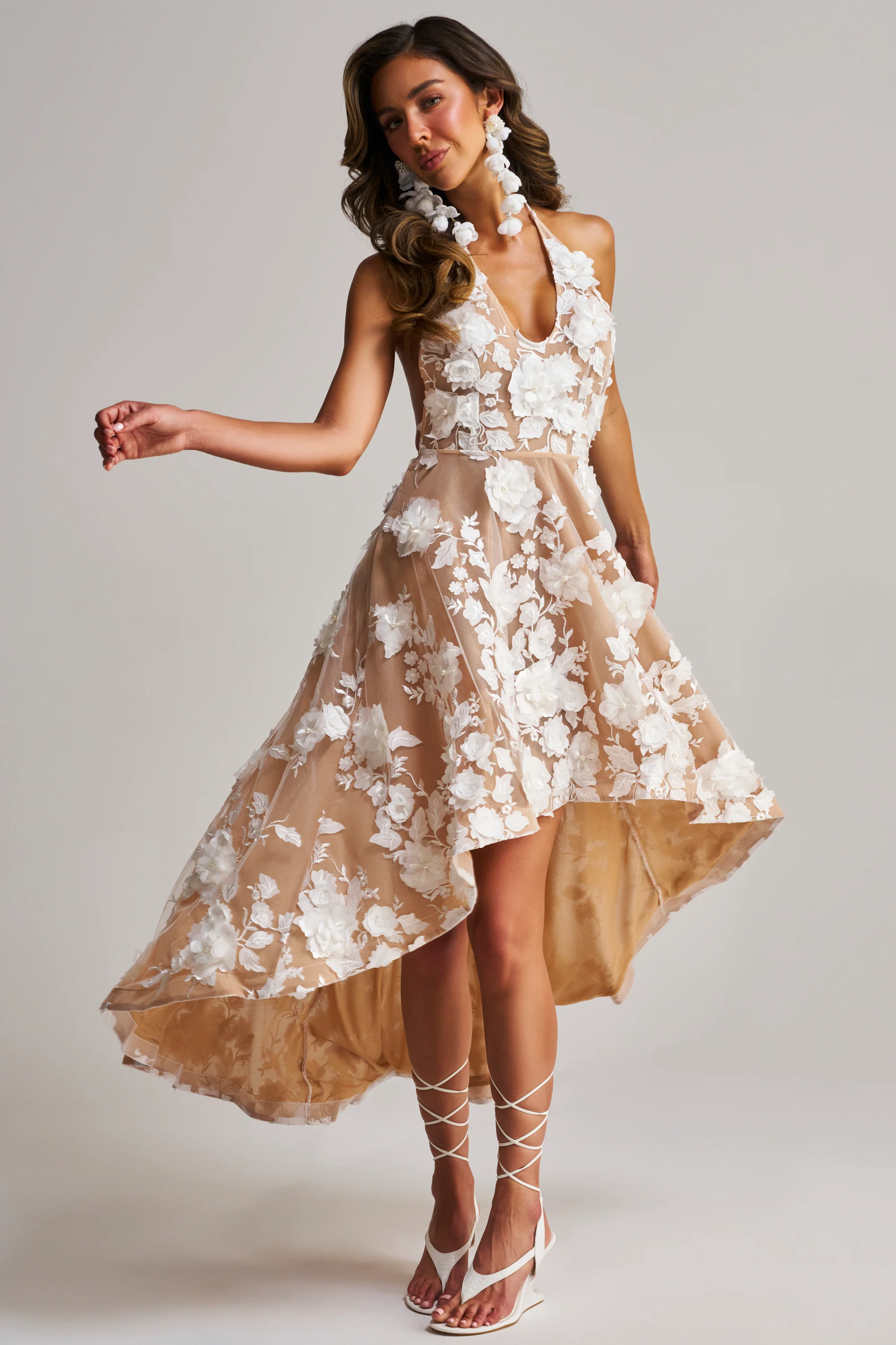 LILAH FLOWER APPLIQUE MIDI DRESS - Akira Store