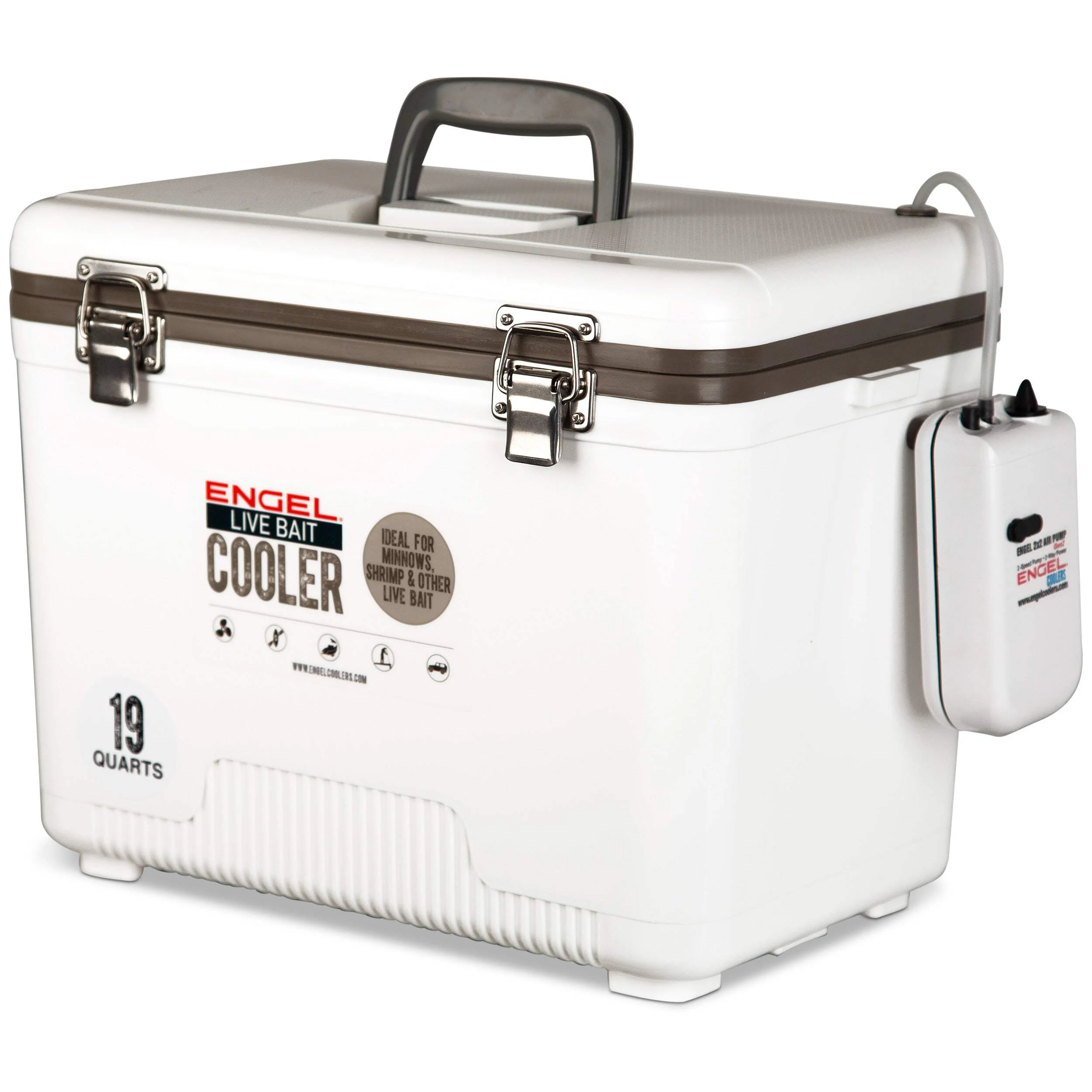 19qt Live Bait Drybox/Cooler w/ 2 Speed Aerator Pump and Net White (2025)(White) - Image 5