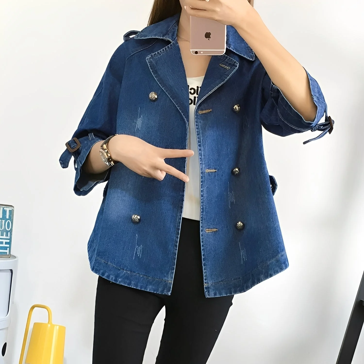 Faye - Manteau Cape en Denim Élégant