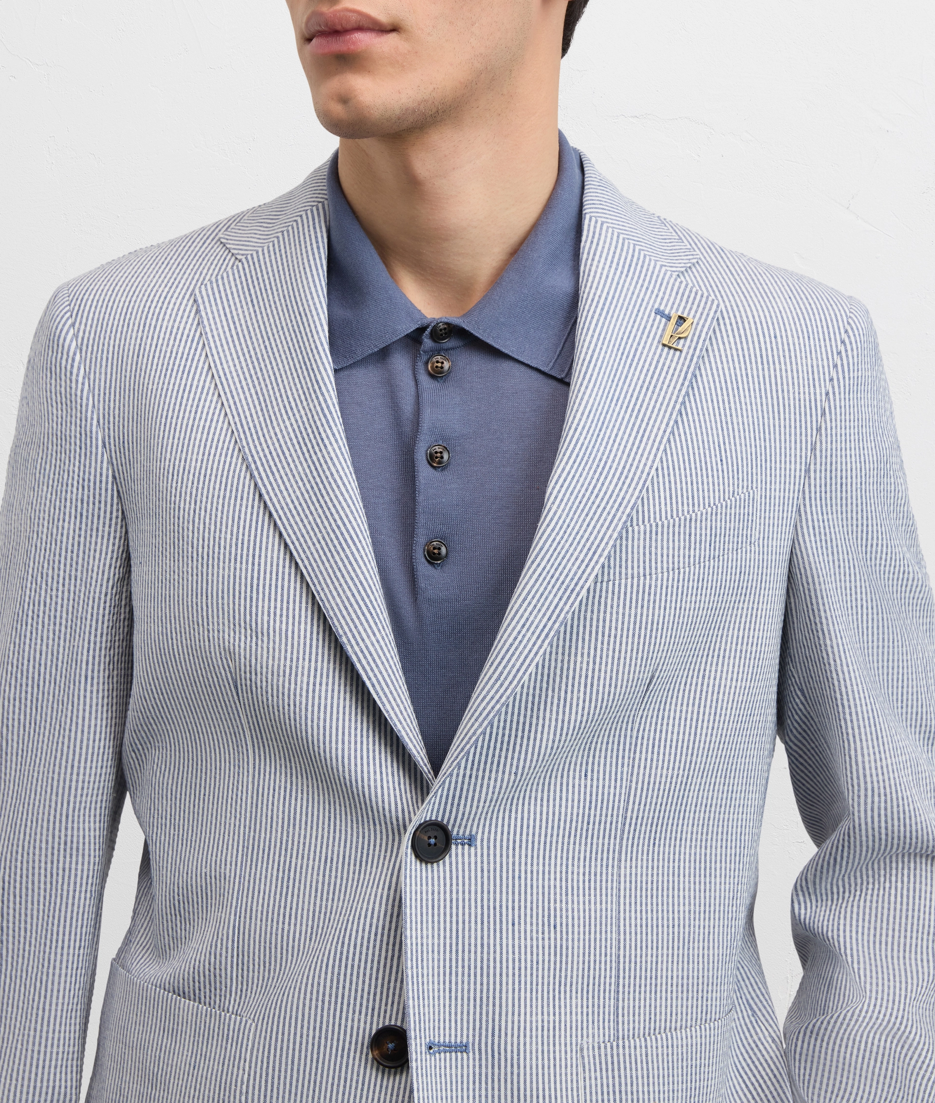 SINGLE BREASTED JACKET IN BLUE POLYESTER AND WOOL