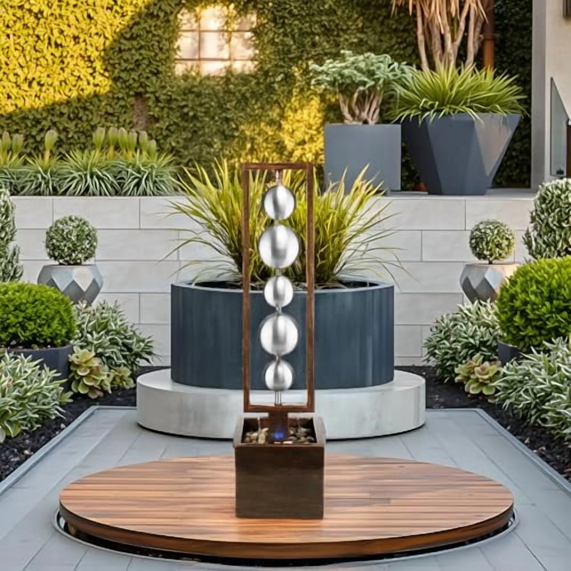 Outdoor Water Fountain with Pump, Relaxing Stainless Steel Geometric Sphere Freestanding Waterfall Fountains Modern Home Decor for Patio Garden Yard, Gift Idea, Bronze - Image 2