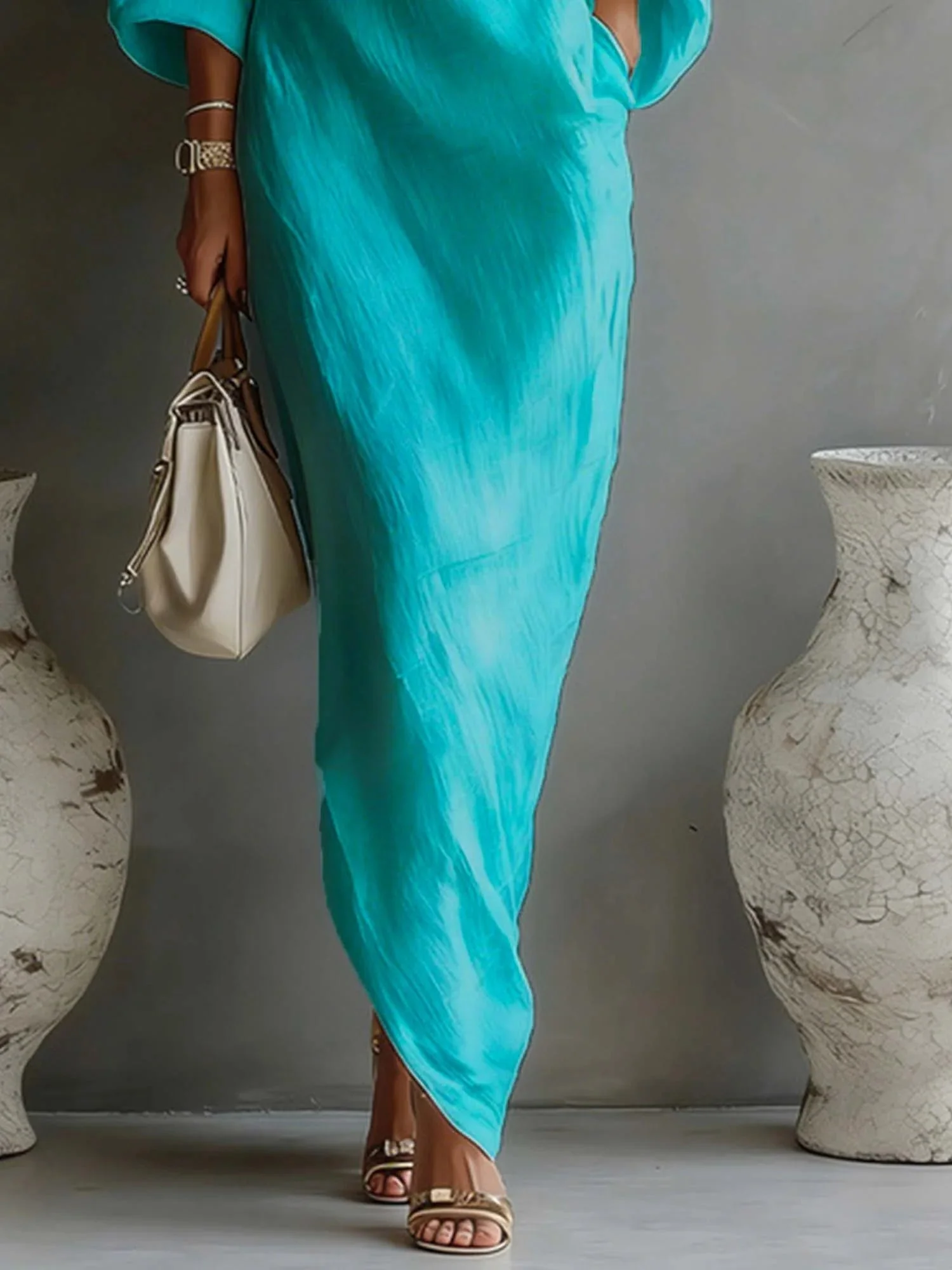 Robe Maxi en Lin à Manches Bouffantes pour Femme