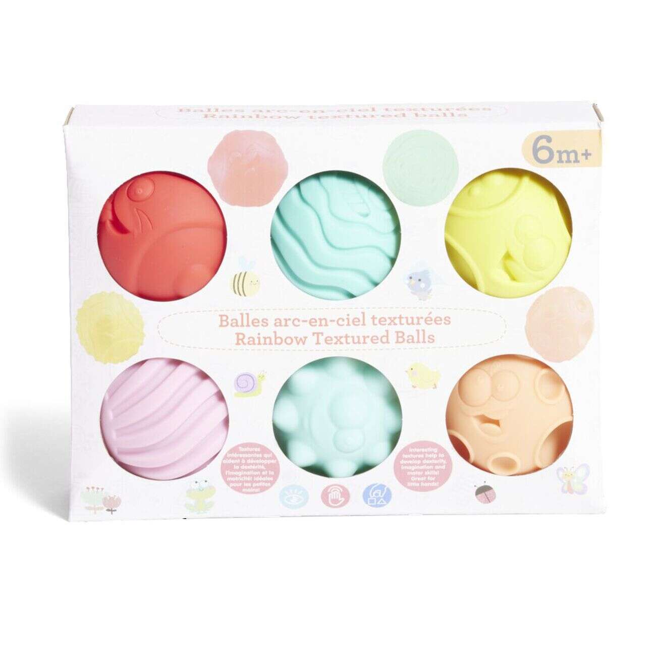 Lot de 6 balles éveil texturées thème émoji multicolore