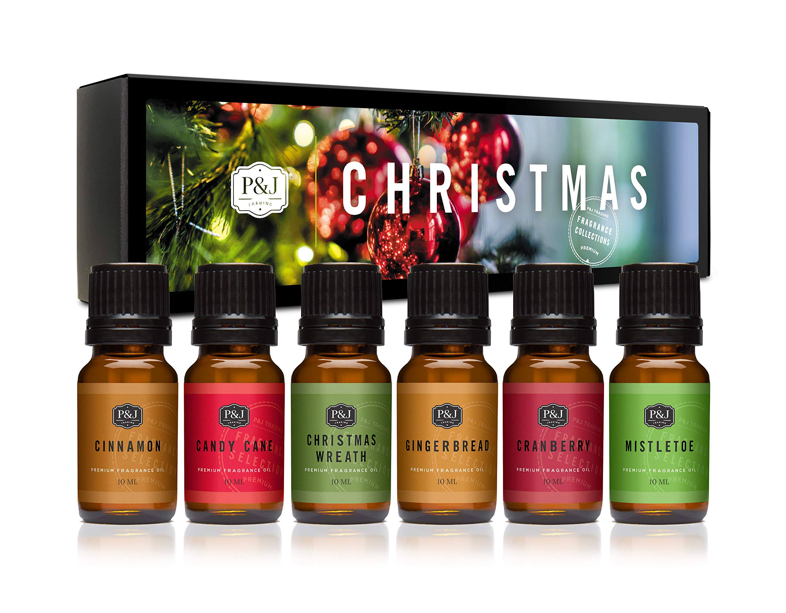 Christmas Set of 6 Premium Grade Fragrance Oils - Christmas Wreath, Mistletoe, Candy Cane, Gingerbread, Cinnamon, and Cranberry