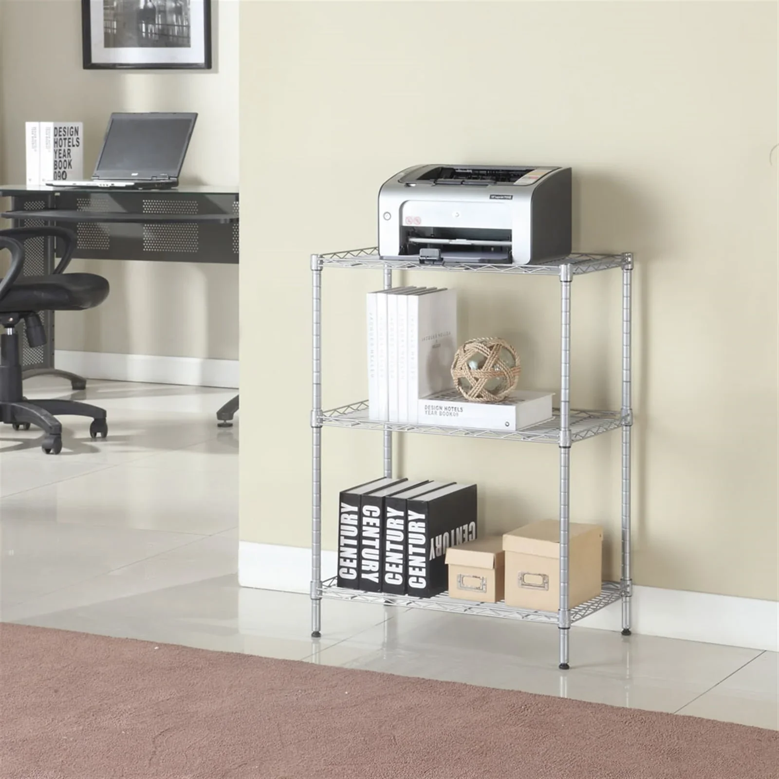 QXDRAGON 23 x 13 x 32 Bakers Rack, 3-Tier Heavy Duty Kitchen Food Storage Shelf, Adjustable Height Metal Shelving, Sturdy Bookshelves for Living Room, Office, Dorm, Garage, Grill Area, Backyard