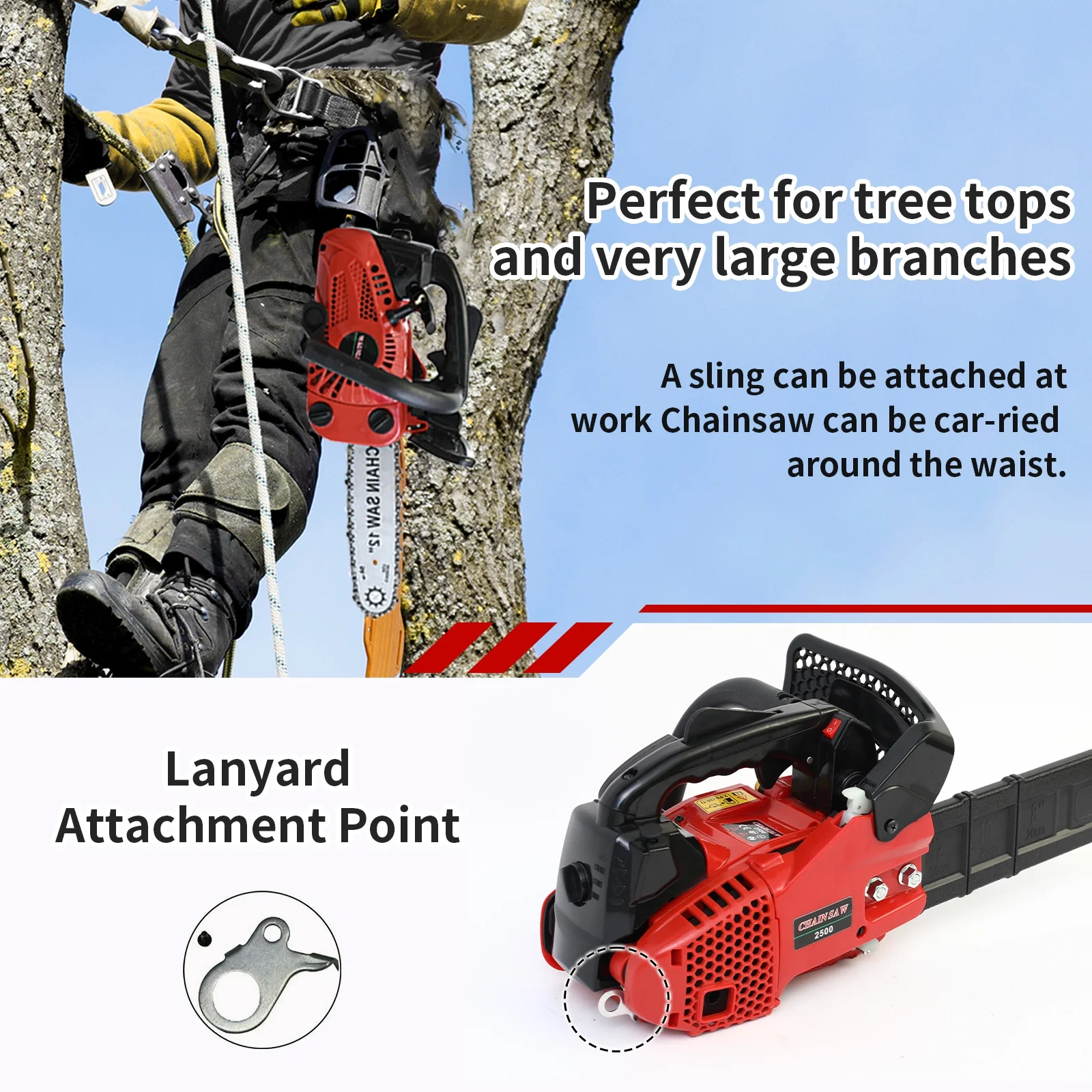 Gas Chainsaw, 12" Bar Gasline Chainsaw, 2-Cycle Chainsaw for Farm/Ranch/Garden(25.4 cc) - Image 6
