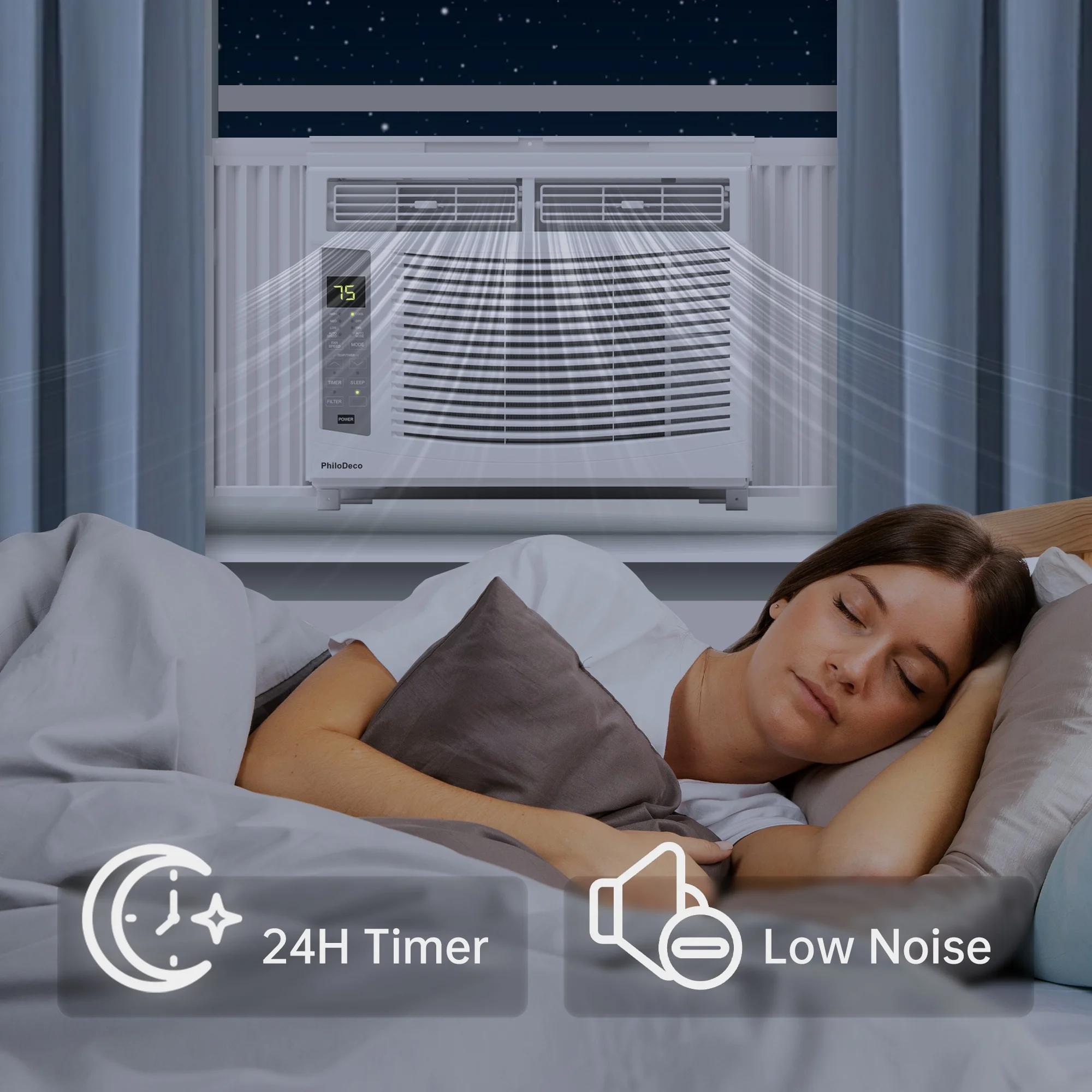 Window Air Conditioner 6000 BTU Cool to 250 Sq Ft Intelligent, LED, Remote Control, Easy to Clean Filter Screen, Can Be Used As a Dehumidifier/Fan, Operates Quietly, and Is Energy - Saving