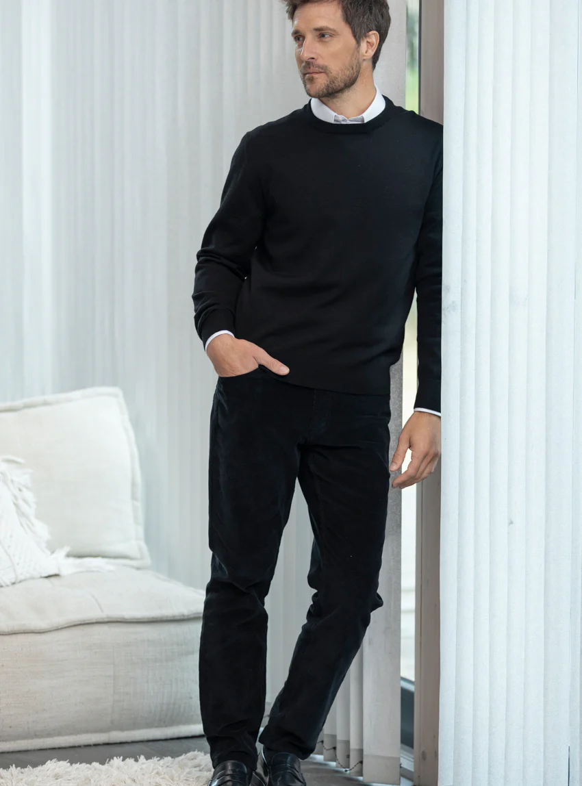 Pantalon homme velours côtelé en coton Noir Anthracite