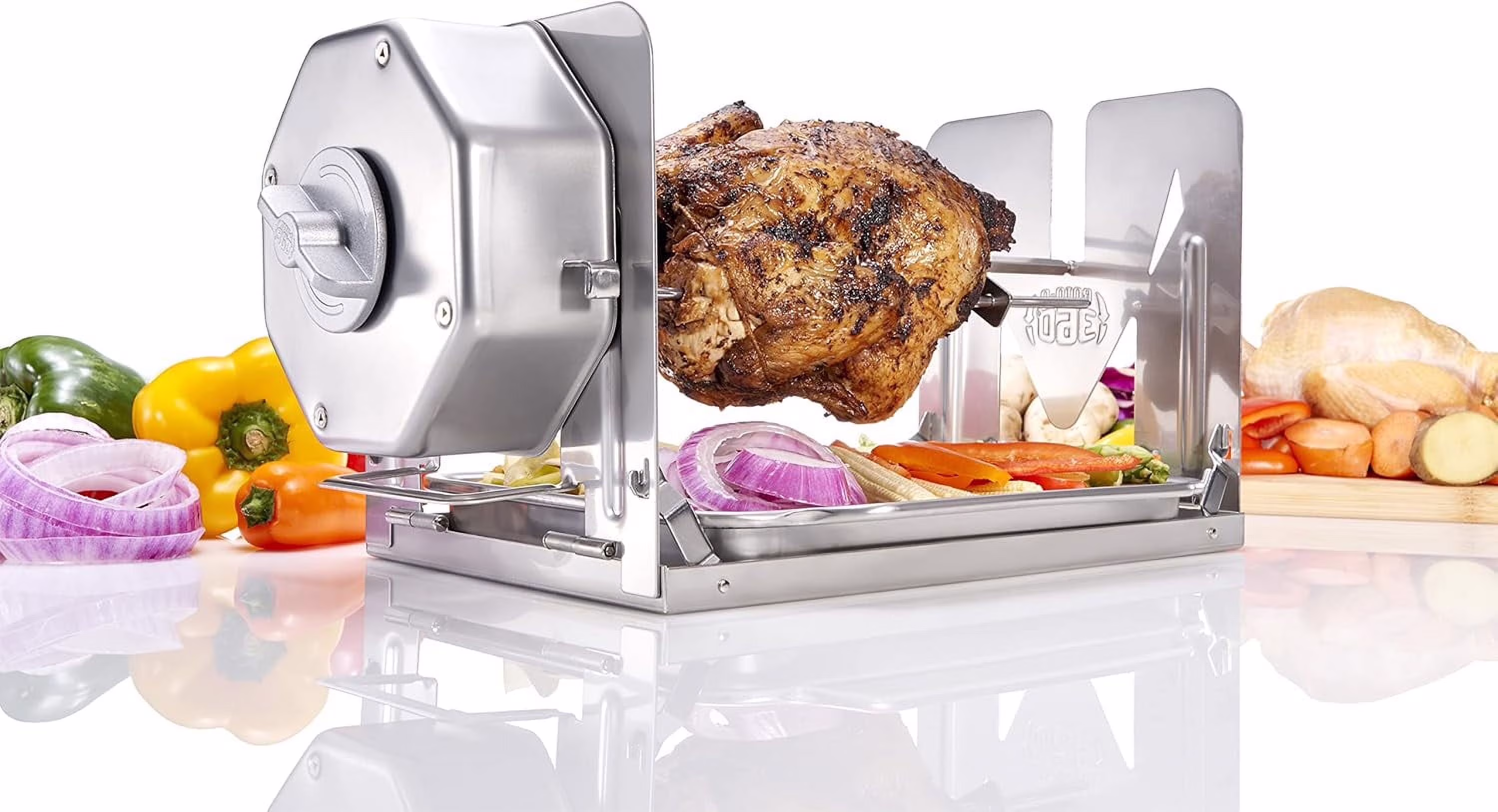 360 Cordless Stainless Steel Rotisserie Kit Non-Electric for Grills, Ovens, BBQ, Smokers Indoor/Outdoor(Stainless Steel)