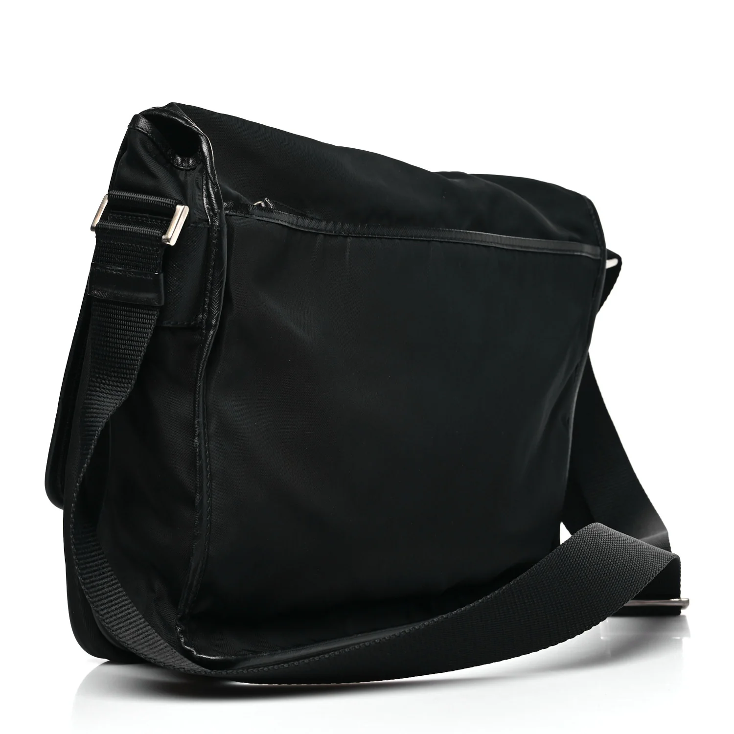 Tessuto Nylon Saffiano Single Snap Buckle Flap Messenger Bag Black