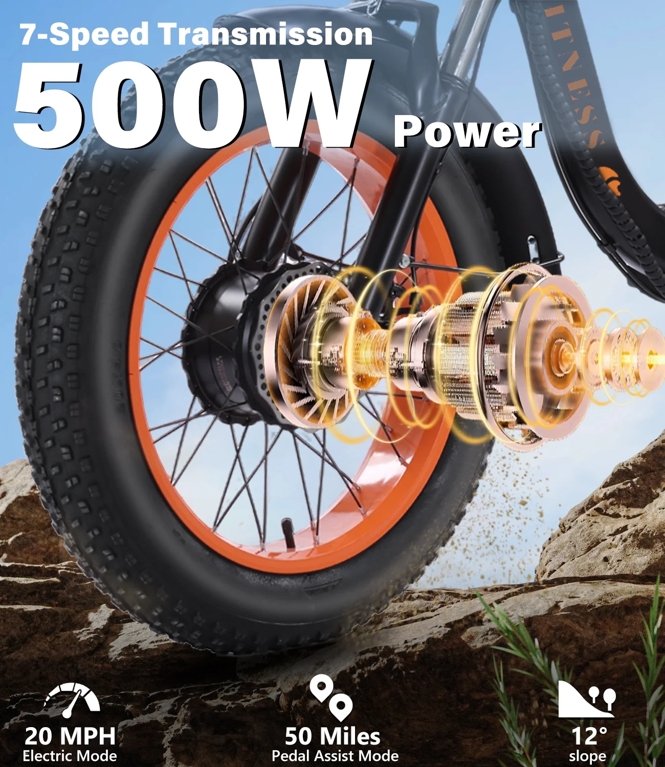 Electric Tricycle for Adults Folding E-Trike Motorized Tricycle Electric 3 Wheels Trike Powerful 500W Motor Electric Tricycle 48V15AH Lithium Battery Max 20MPH 20*4.0” Fat Tire Orange(Black Orange) - Image 6