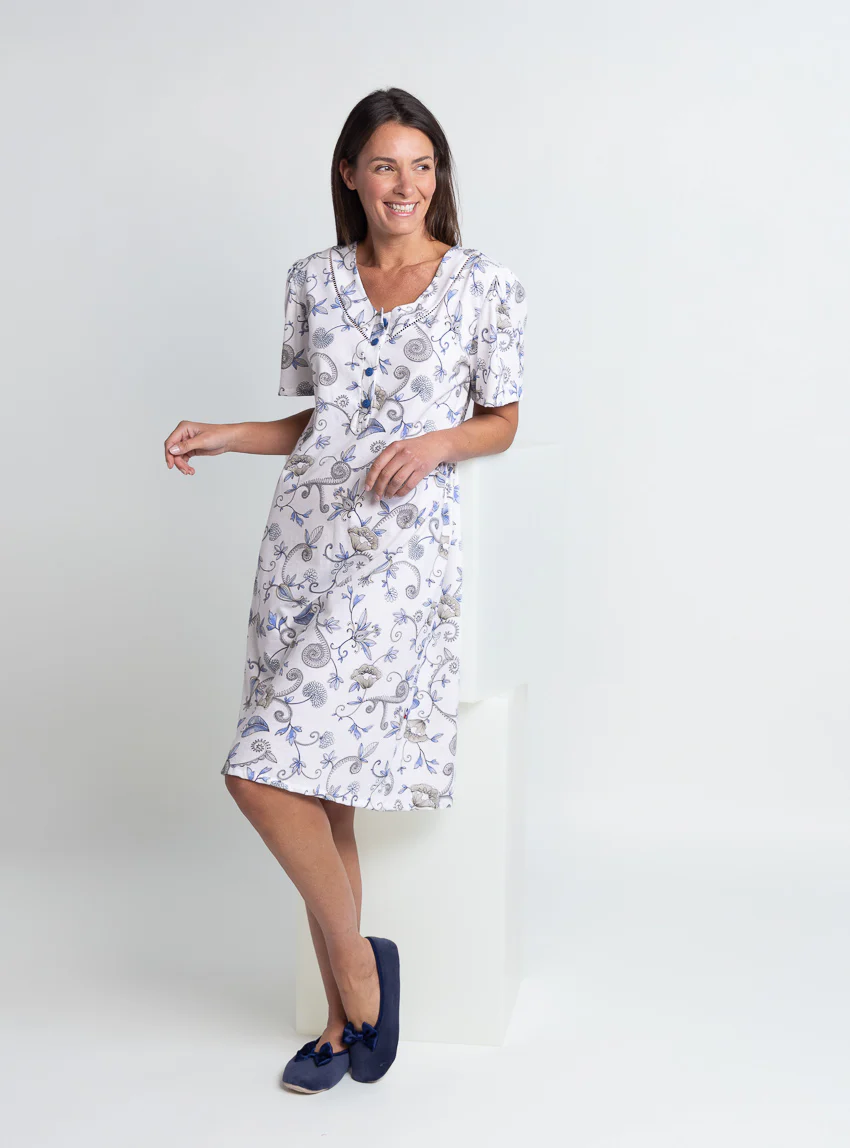 Chemise de nuit femme en coton bleu