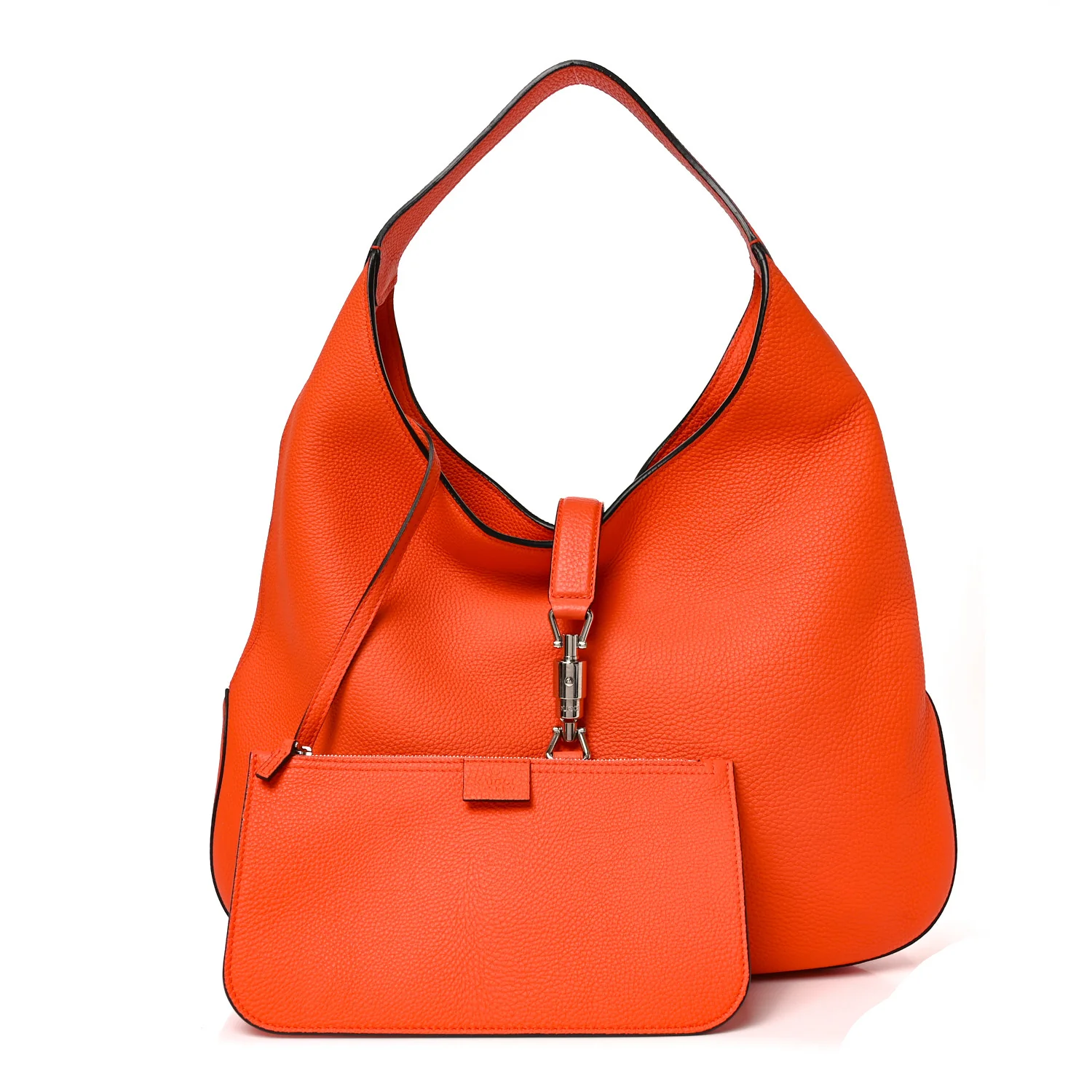 Soft Grained Calfskin Large Jackie Hobo Orange