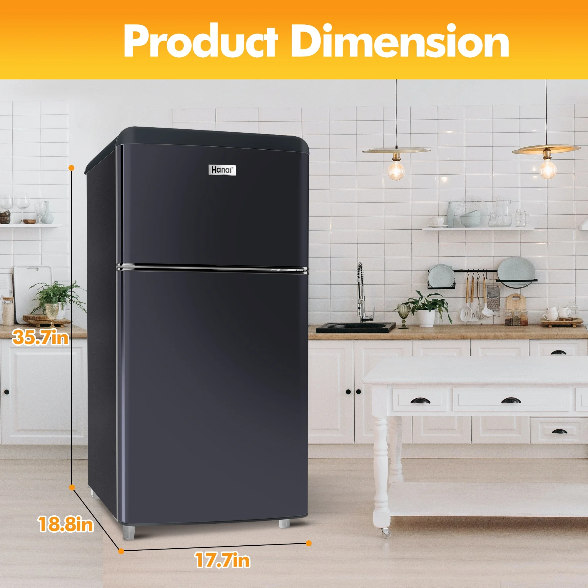 3.5 Cu ft Two Door Mini Refrigerator with Freezer,Black(Black) - Image 5