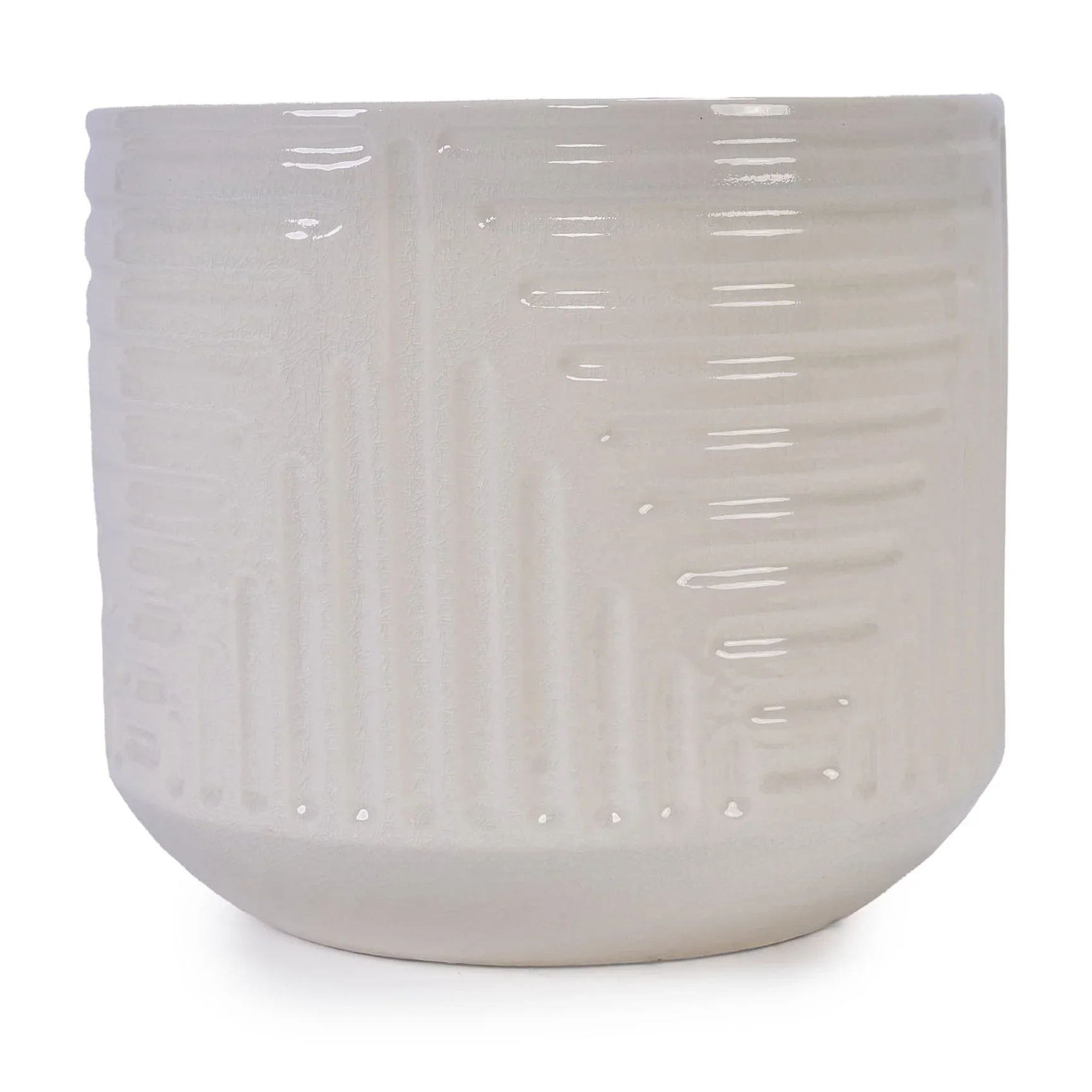 Modern Ceramic Flowerpot with Drainage Hole - Frost/Heat Resistant All-Weather Planter for Patio, Garden & Windowsill - White Glossy Finish, Ready-to-Use
