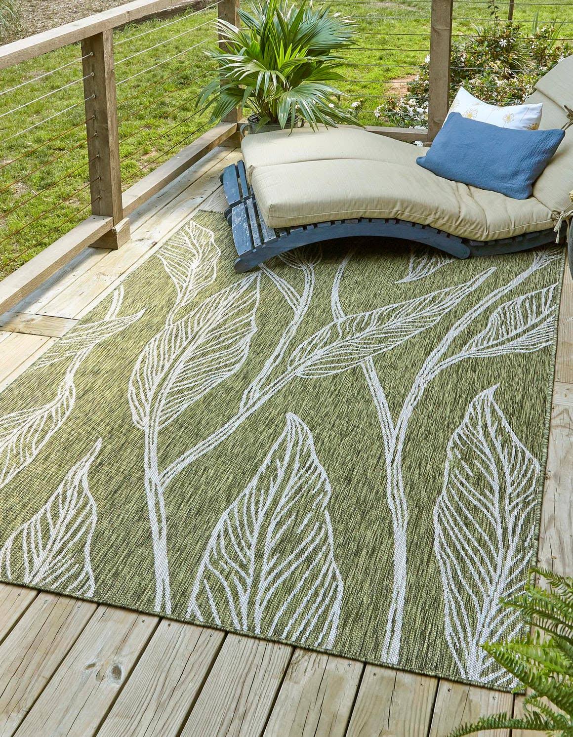 Unique Loom Outdoor Botanical 3x5 Green Area Rug Indoor Outdoor Rug