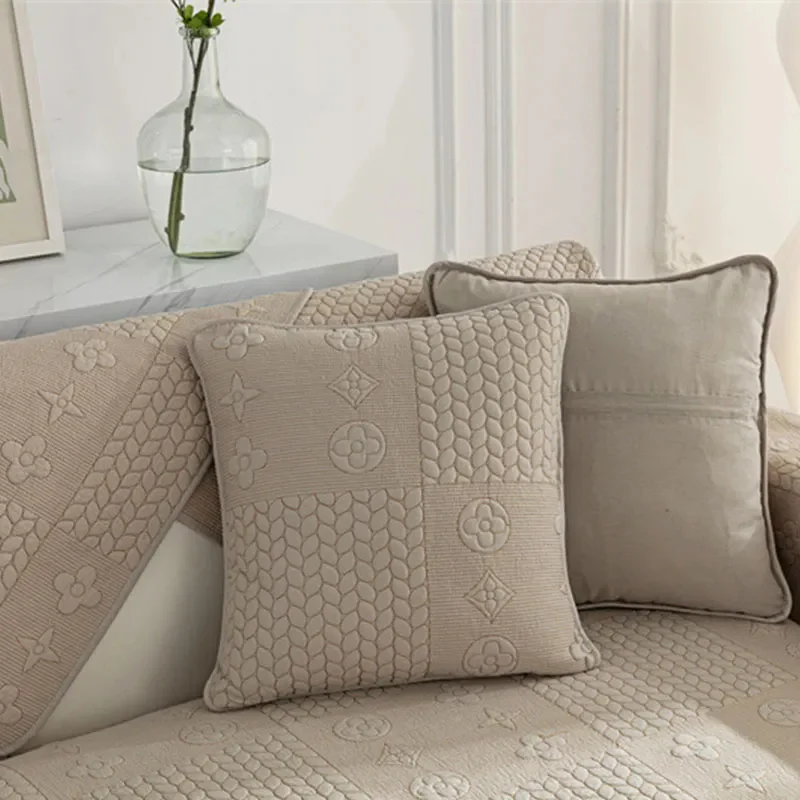 3D Wheat Embroidery Washable Cotton Non-Slip Anti-pet Scratch Couch Cover