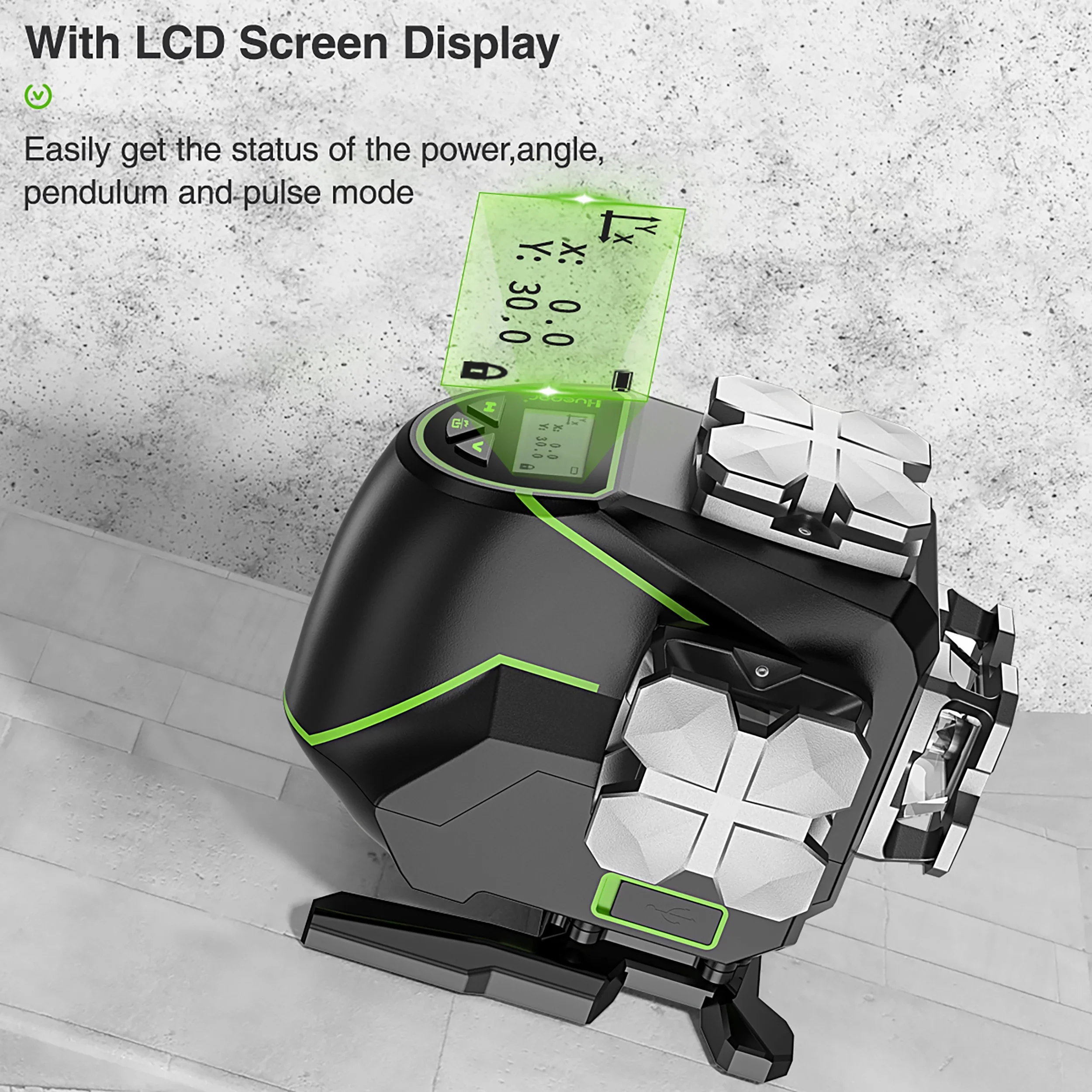 4D 16 Lines Self-Leveling Laser Level, 200Ft Green Beam 4 x 360° Cross Line Laser Level Tools with LCD Screen, Bluetooth and Magnetic Bracket