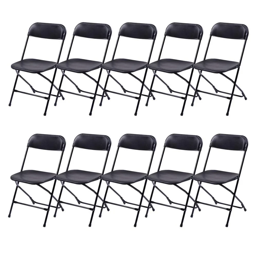 Ktaxon 6ft White Folding Table and 10 Pack Folding Chairs Black, Plastic Table and Chair Set