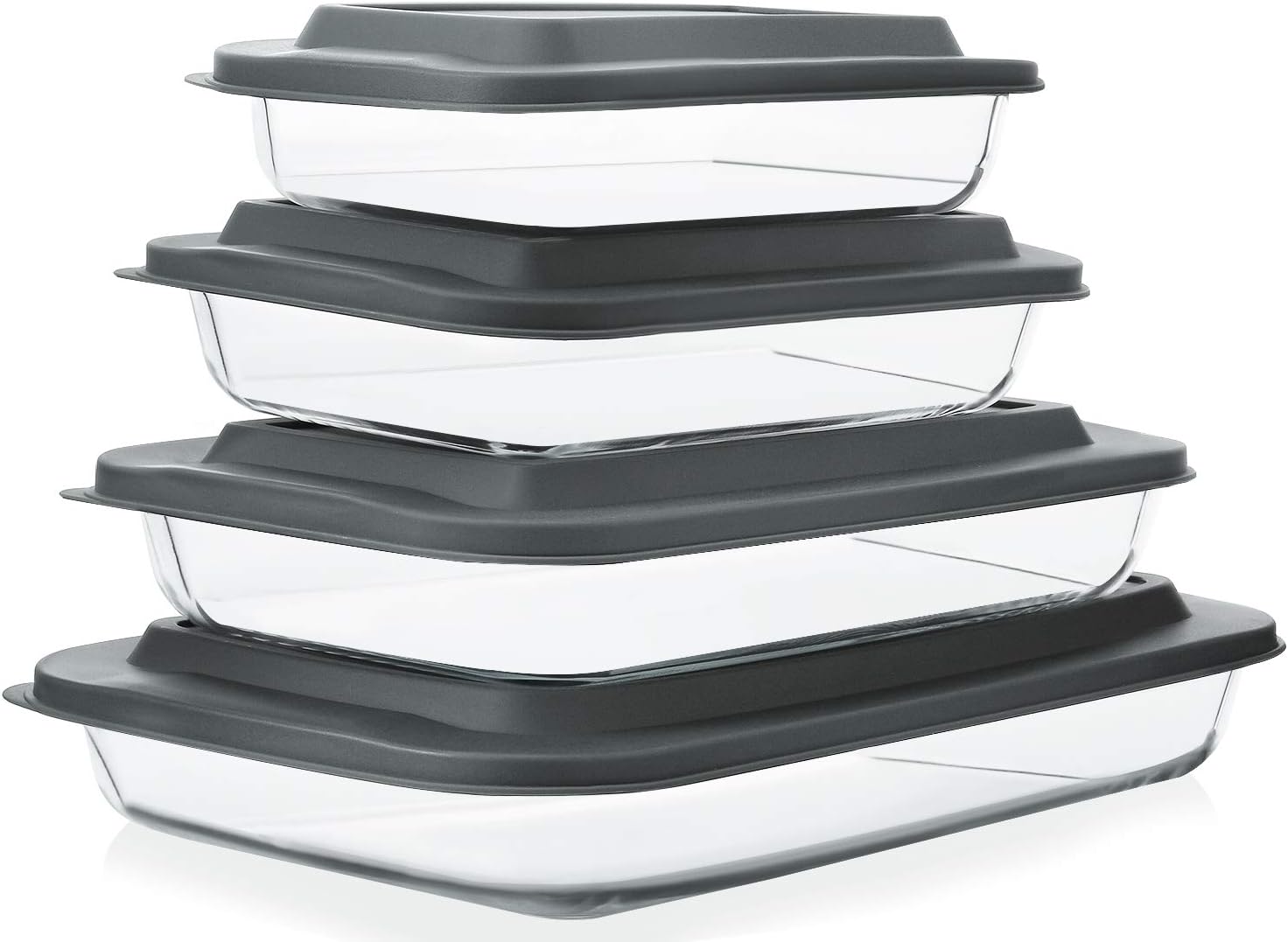 M MCIRCO 8 Piece Deep Glass Baking Dish with Lids, BPA free, Gray