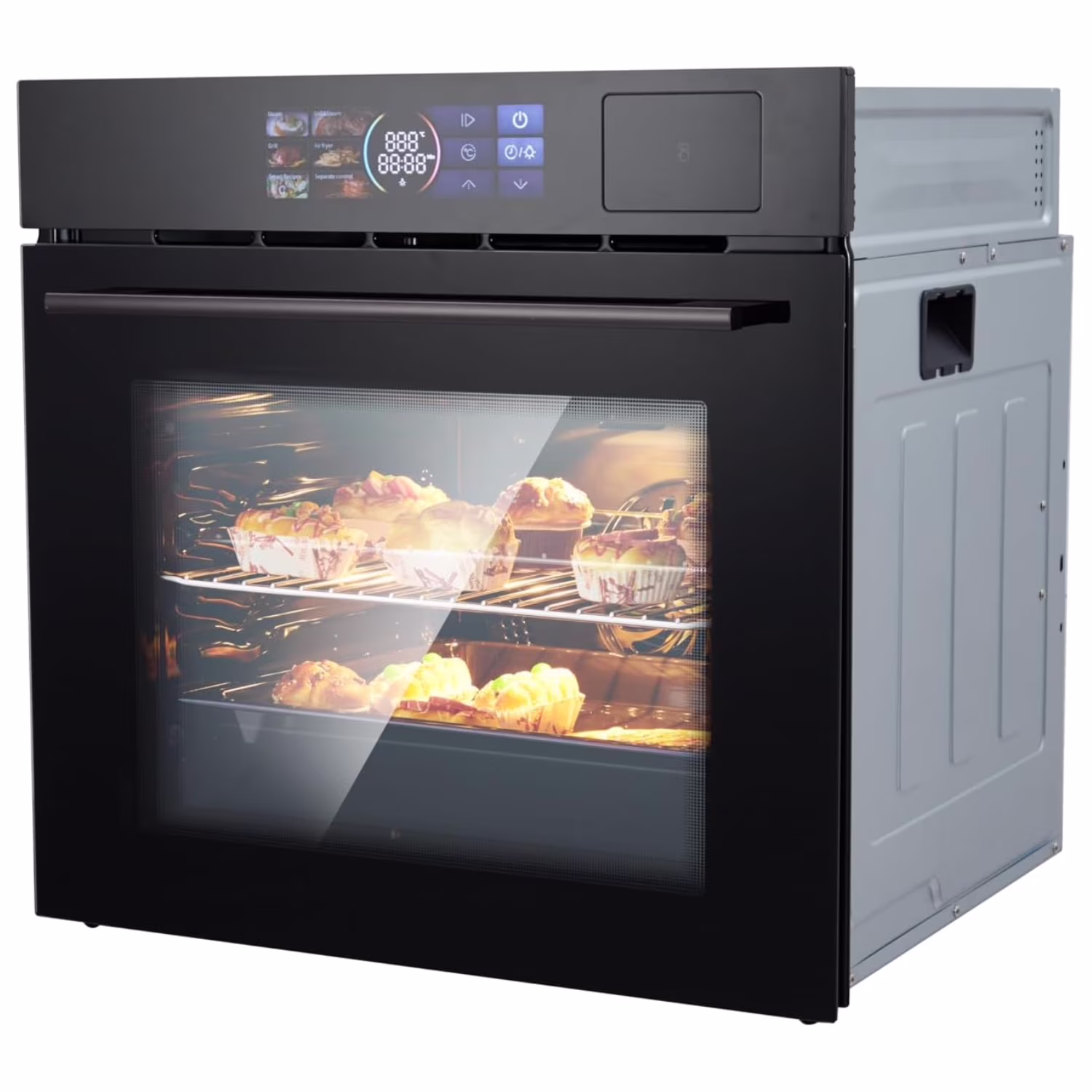 24" Single Wall Oven with 108 Smart Menu 8 Baking Modes,3000W 2.5 CF Convection Oven with Steam Air Fry Function,Stainless Steel,Touch Control Colorful LED Screen(With Colour LED Screen)