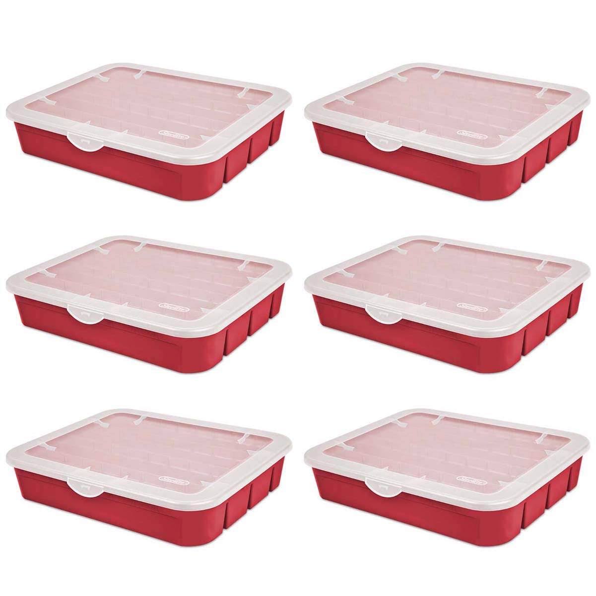 Sterilite 20 Compartment Adjustable Ornament Storage Box Red 6 Pack